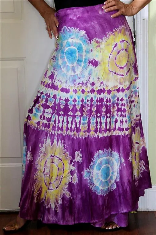100% Fine Rayon Wrap Skirt ! Tie-Dye Print ! One Size Fits Most !