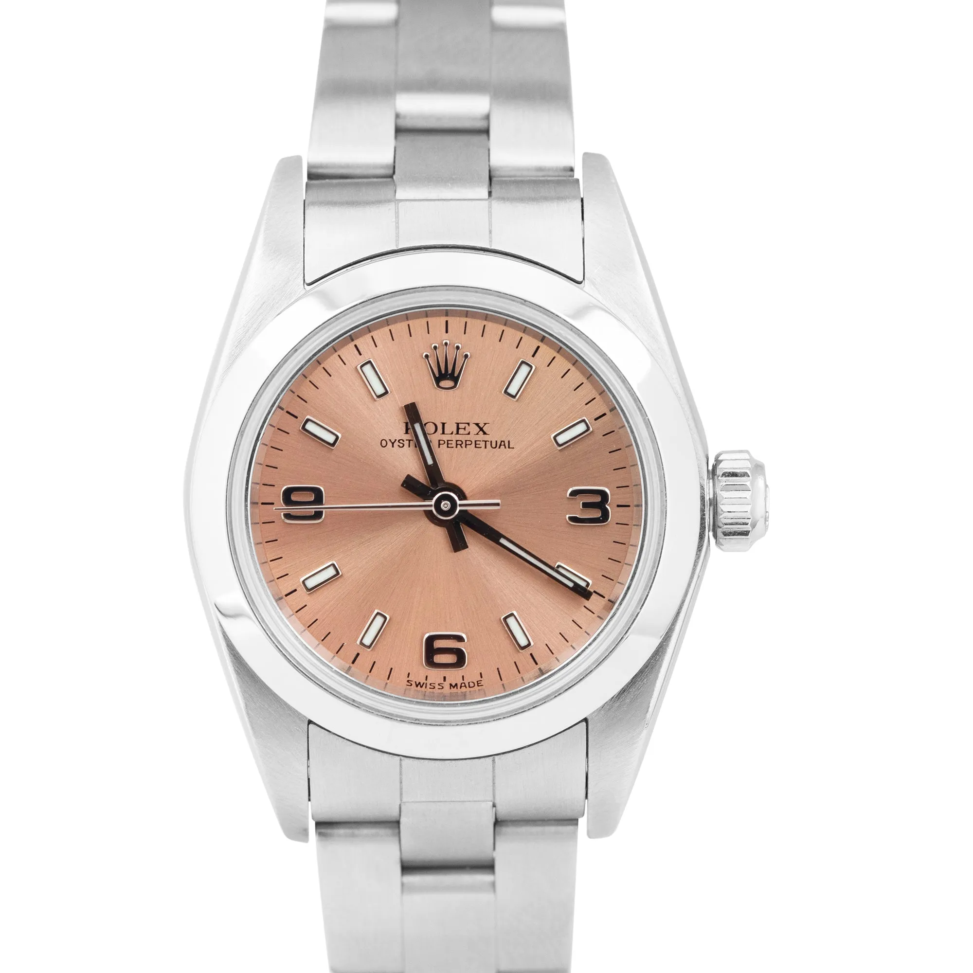 2003 Rolex Oyster Perpetual 24mm Pink Arabic Oyster NO-HOLES CASE Watch 76080