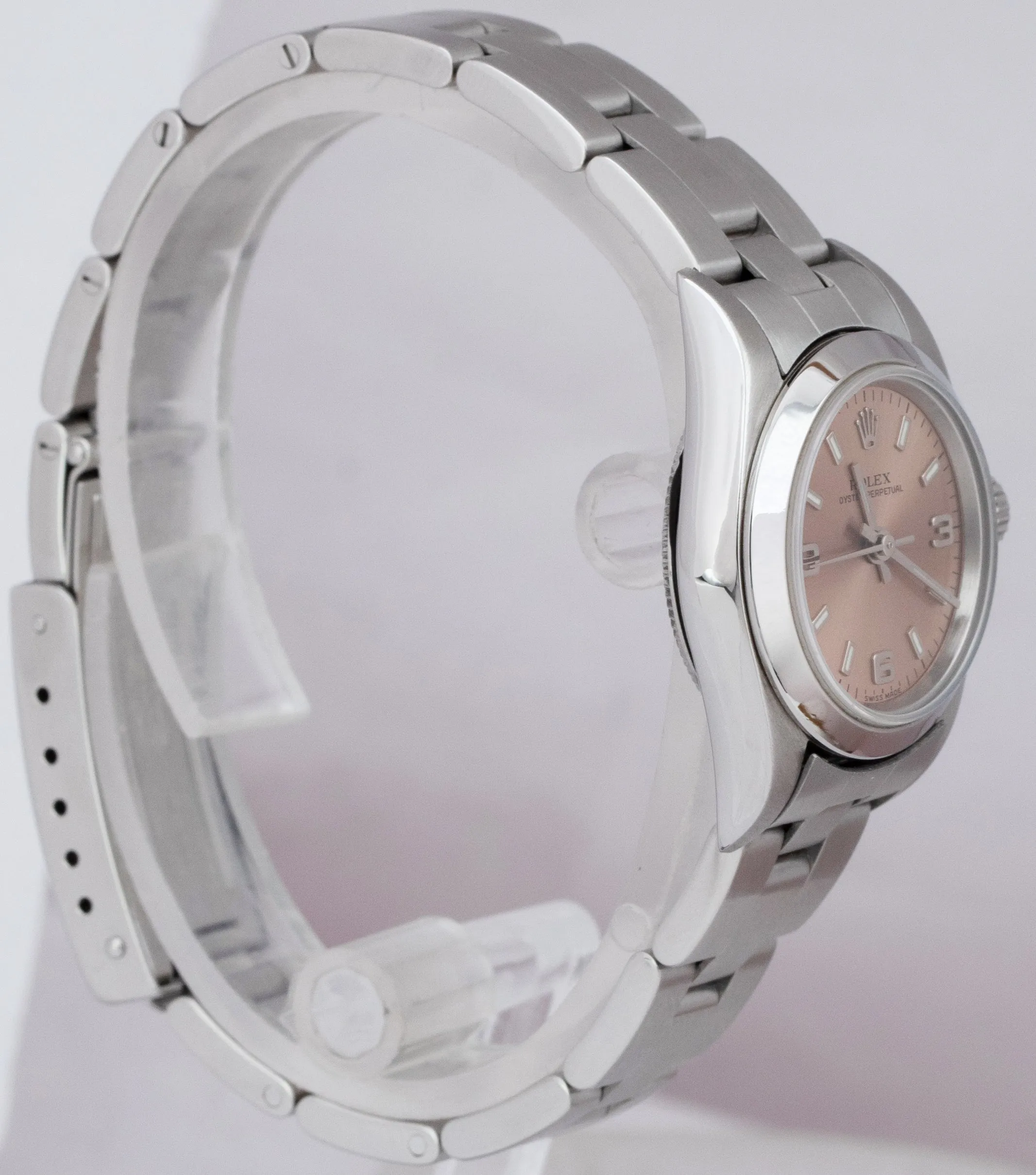 2003 Rolex Oyster Perpetual 24mm Pink Arabic Oyster NO-HOLES CASE Watch 76080
