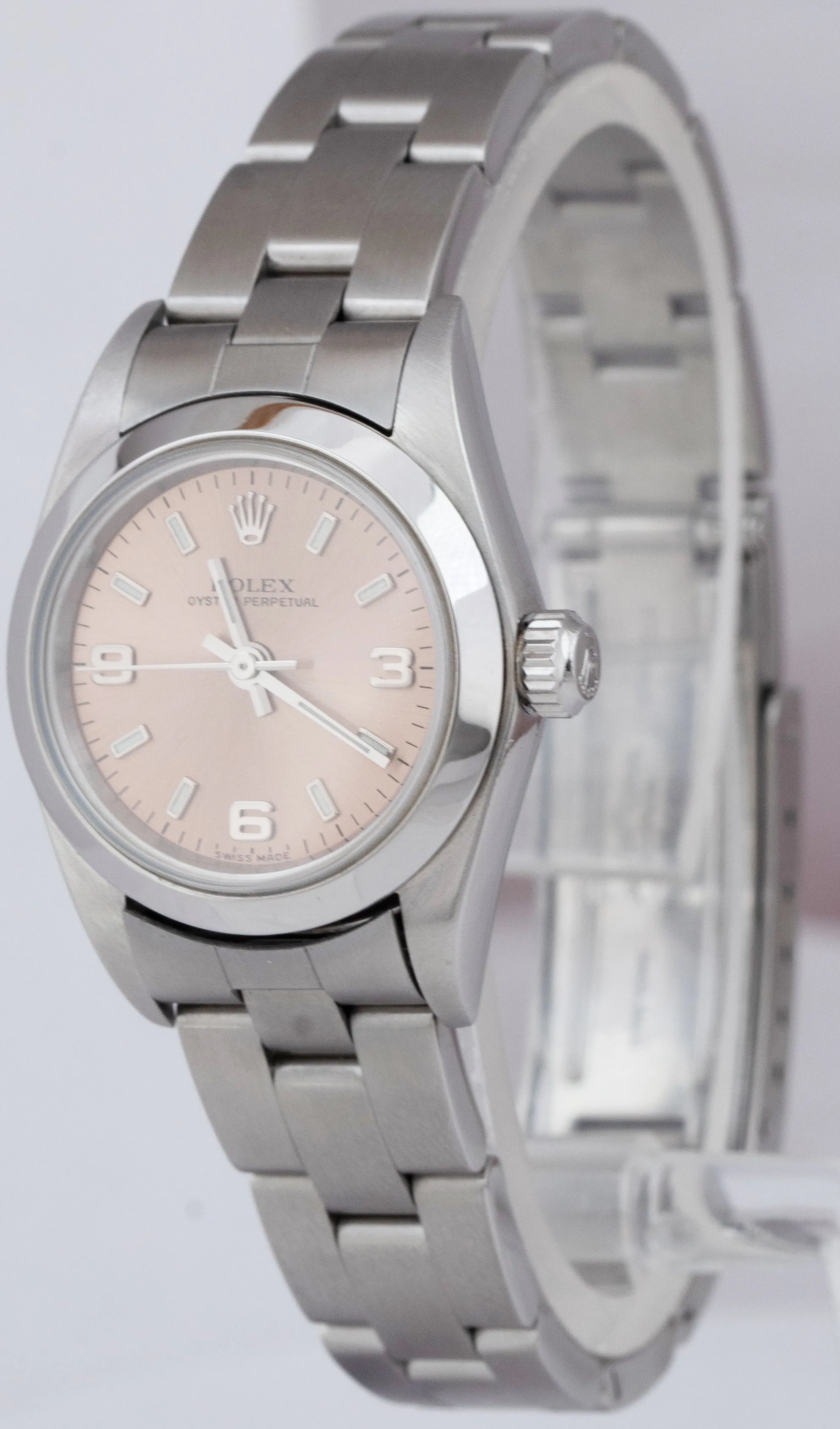 2003 Rolex Oyster Perpetual 24mm Pink Arabic Oyster NO-HOLES CASE Watch 76080