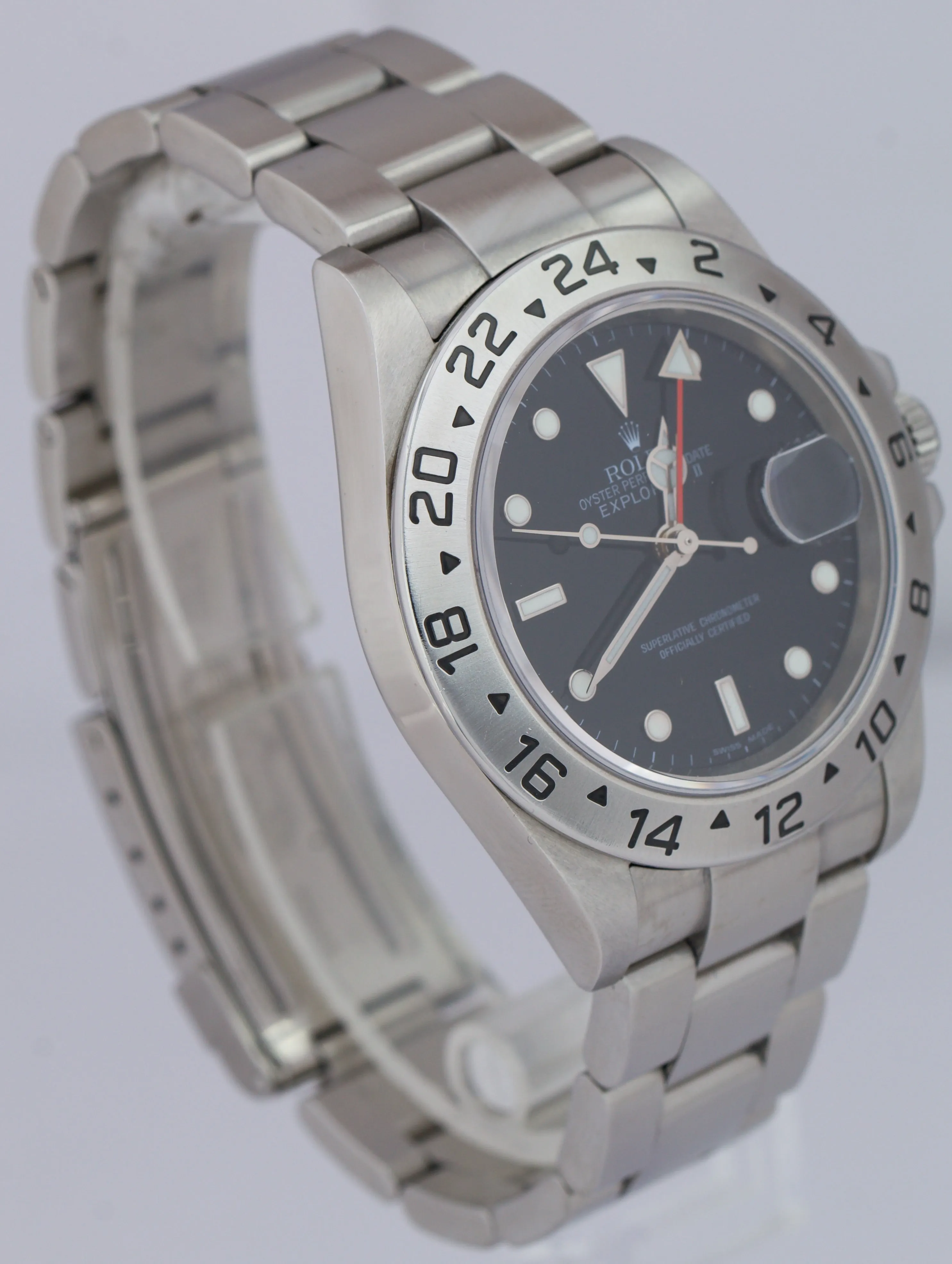 2007 Rolex Explorer II NO HOLES Stainless Steel Black Date GMT 40mm Watch 16570