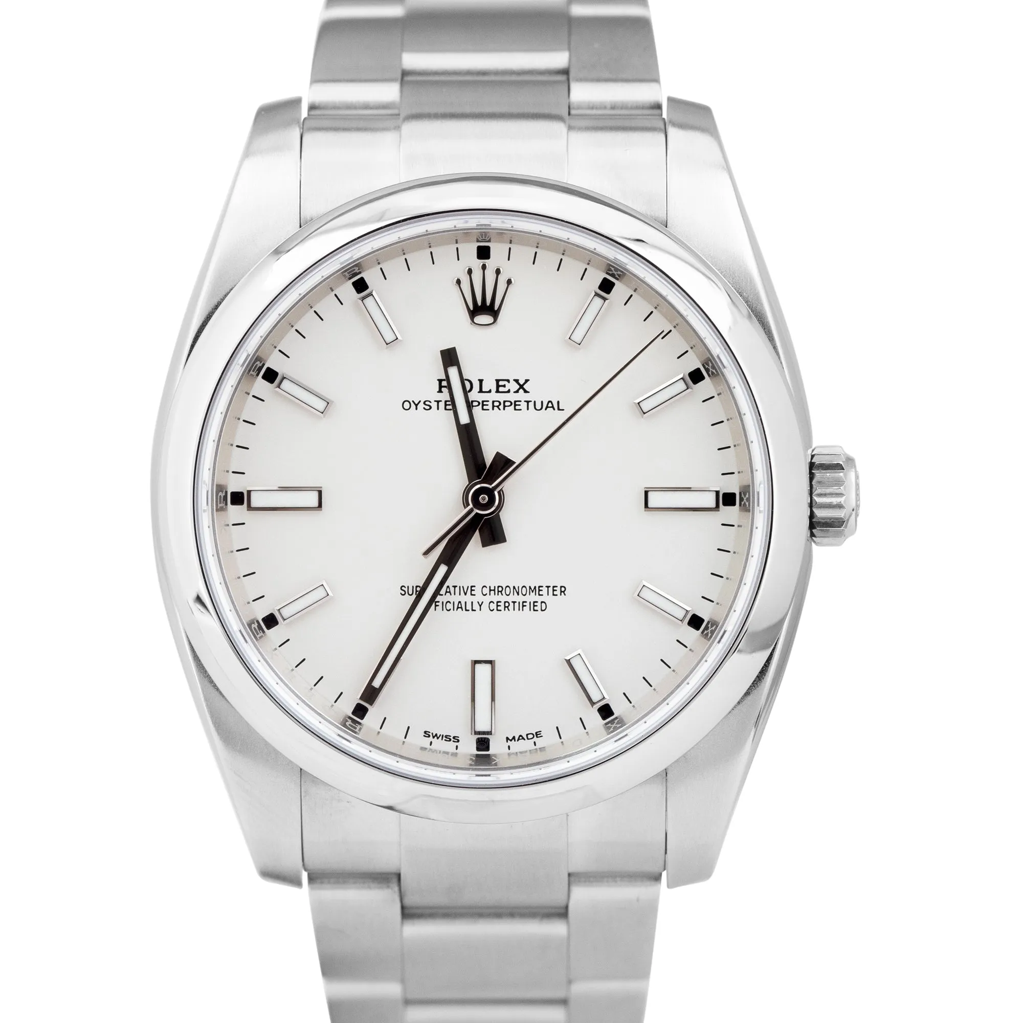 2018 Rolex Oyster Perpetual White Stainless Steel 34mm Watch 114200 BOX PAPERS