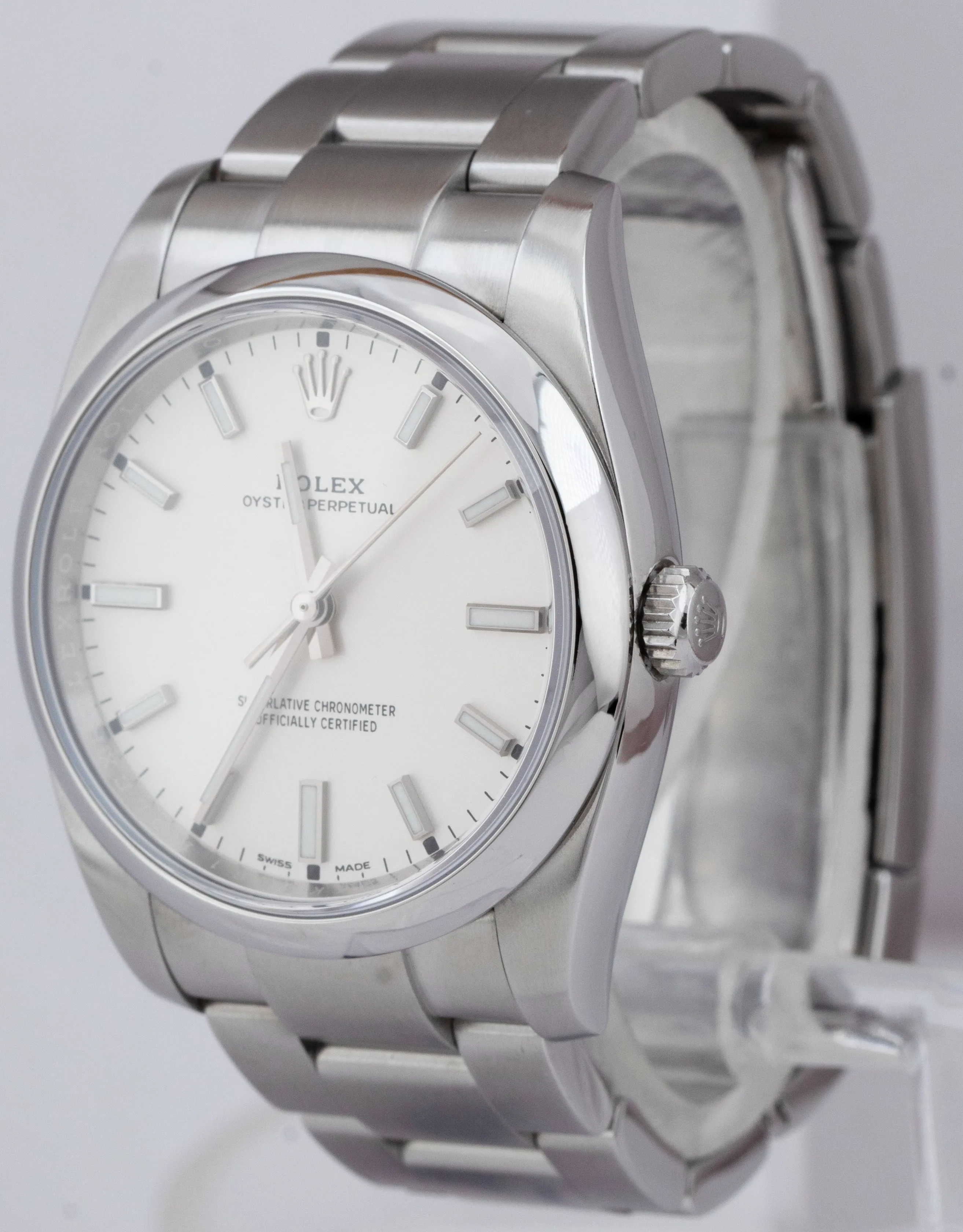 2018 Rolex Oyster Perpetual White Stainless Steel 34mm Watch 114200 BOX PAPERS
