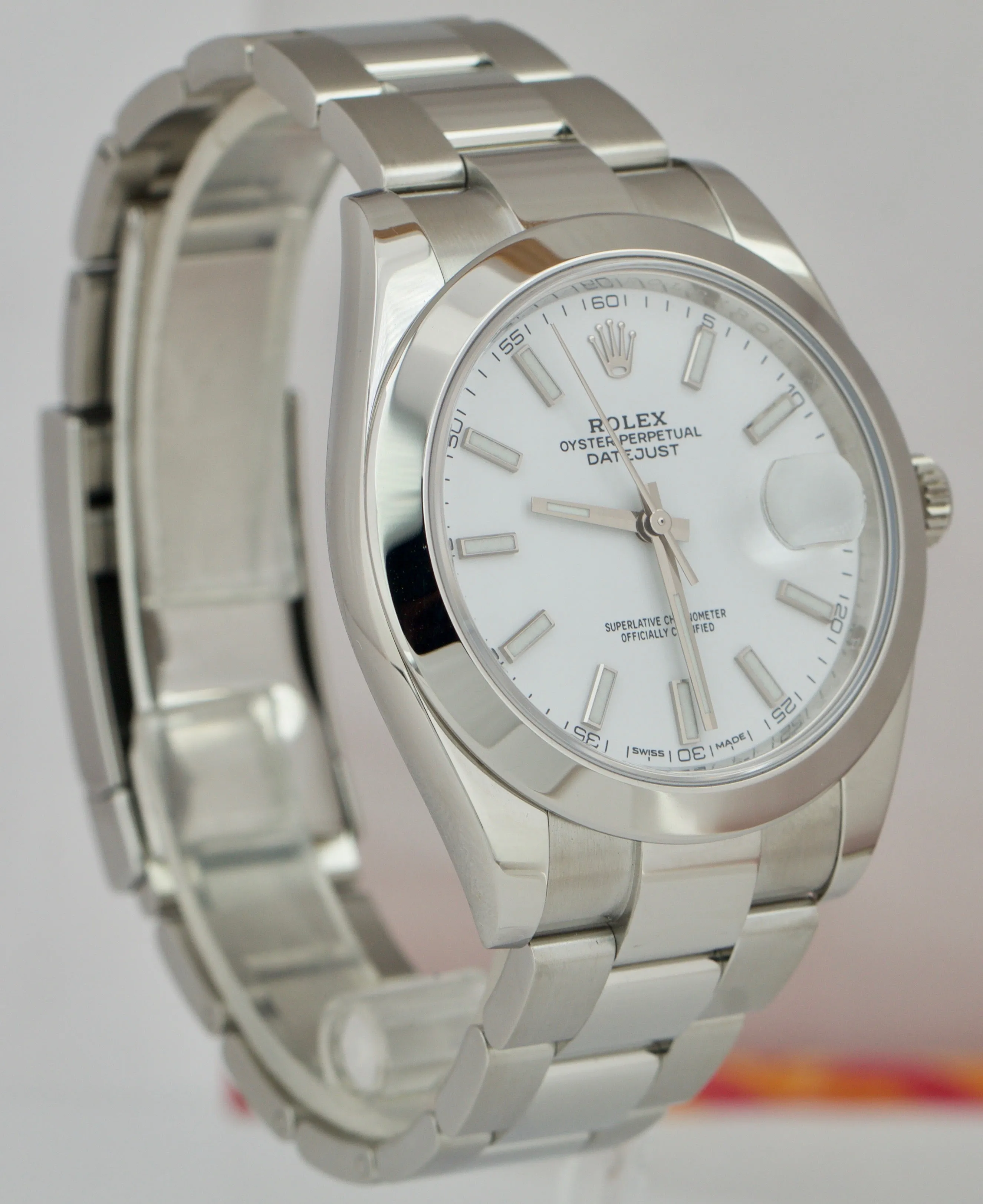 2019 Men's Rolex DateJust 41 White Stick 41mm Smooth Stainless Watch 126300 B P