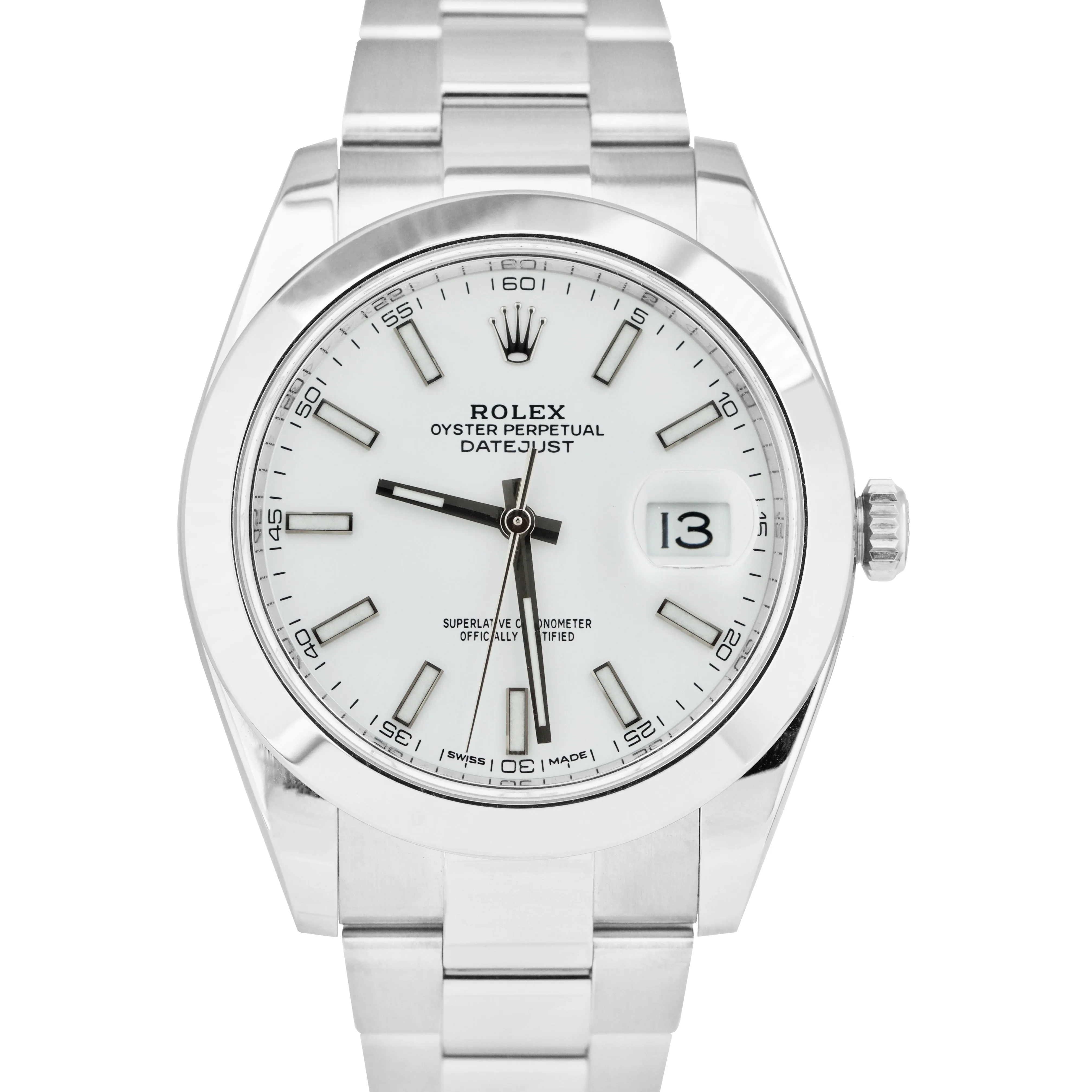 2019 Men's Rolex DateJust 41 White Stick 41mm Smooth Stainless Watch 126300 B P