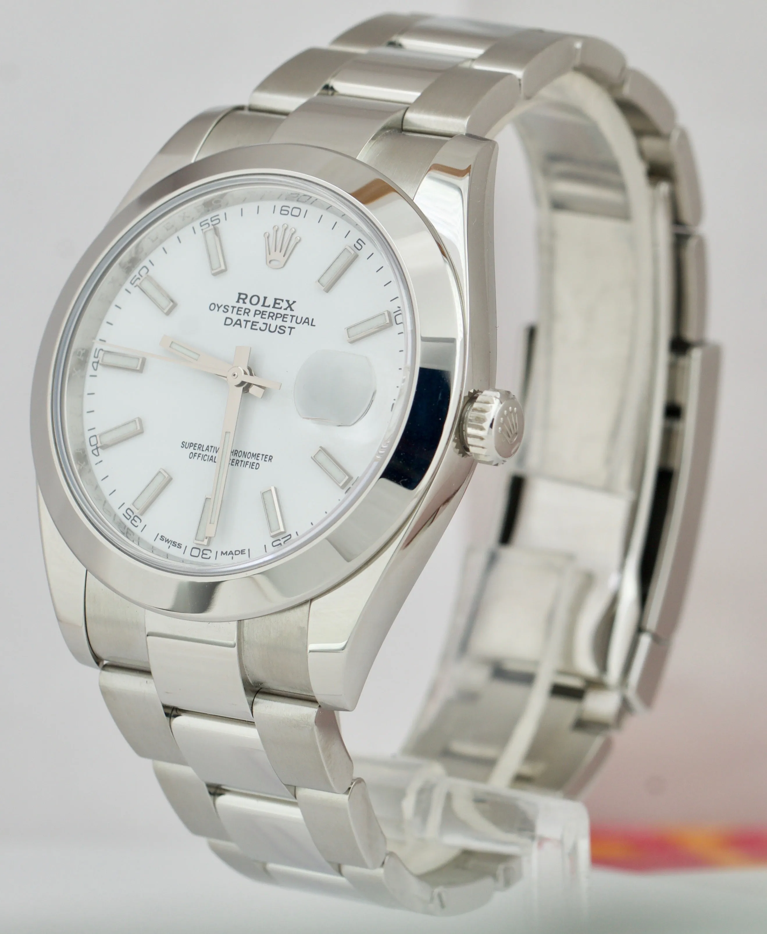 2019 Men's Rolex DateJust 41 White Stick 41mm Smooth Stainless Watch 126300 B P