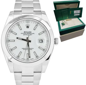 2019 Men's Rolex DateJust 41 White Stick 41mm Smooth Stainless Watch 126300 B P
