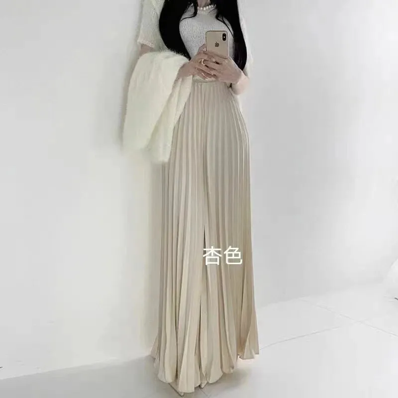 2025 Women’s Elegant High Waist Pleated Midi Skirt – Black