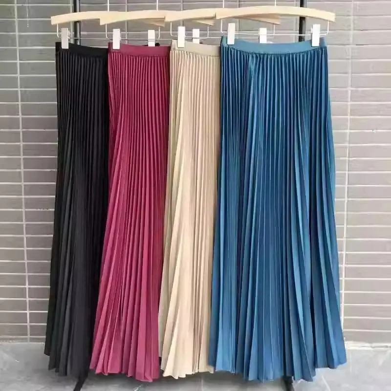 2025 Women’s Elegant High Waist Pleated Midi Skirt – Black