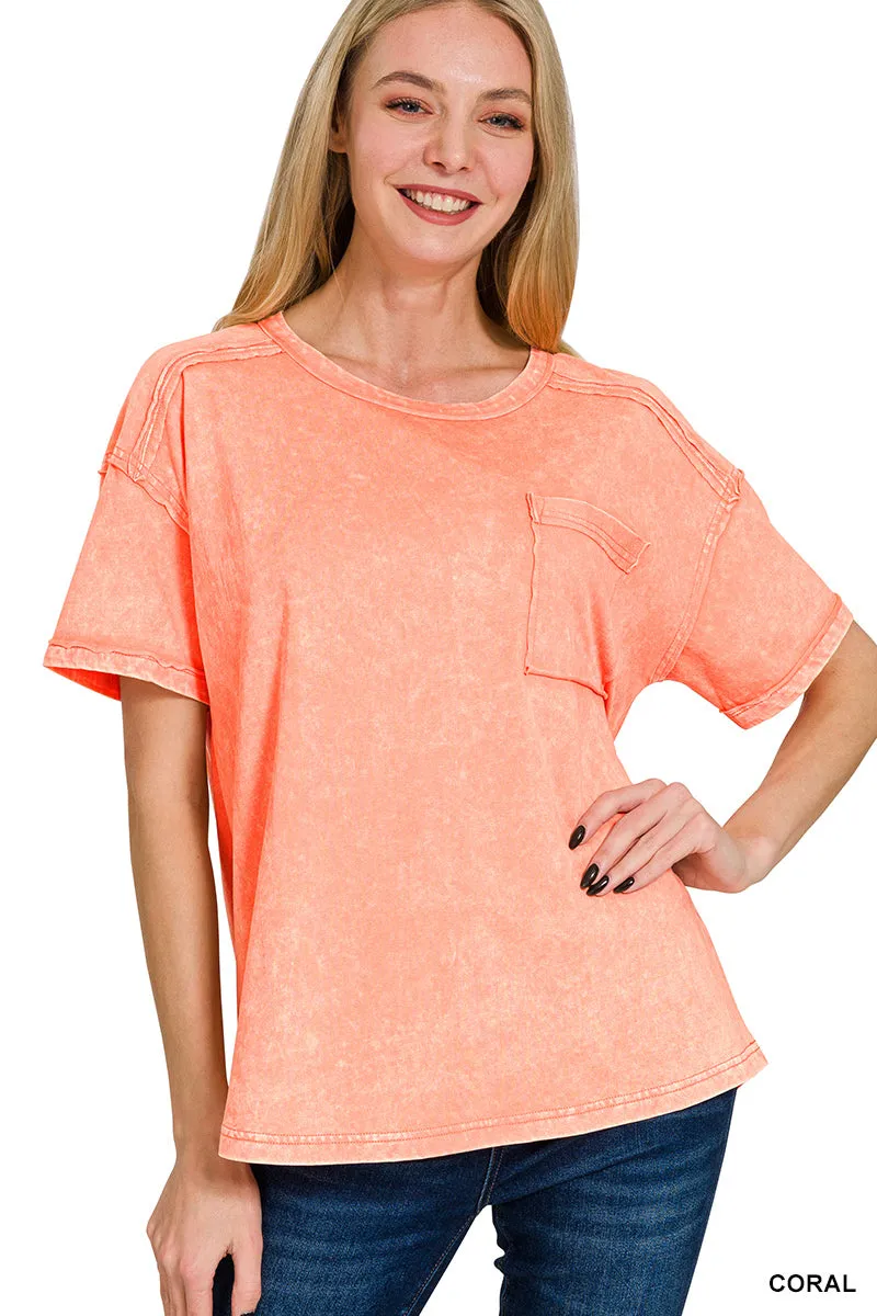 Acid washed round neck t-shirts