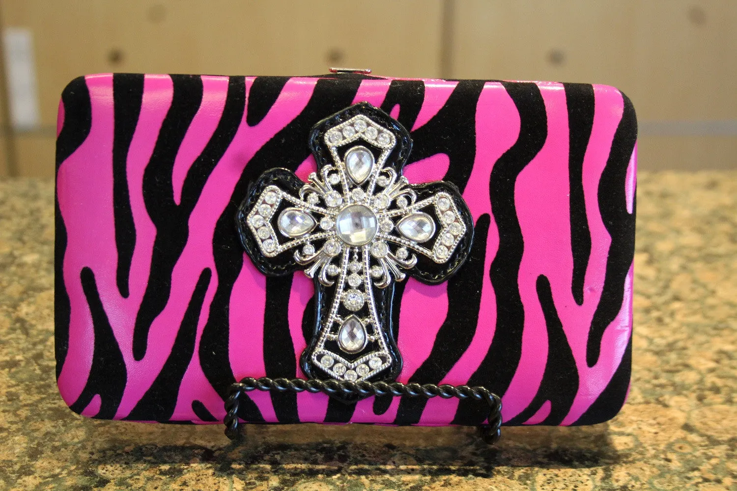 ADO | Bling Cross Zebra Print Clutch Wallet Pink