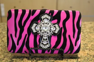 ADO | Bling Cross Zebra Print Clutch Wallet Pink