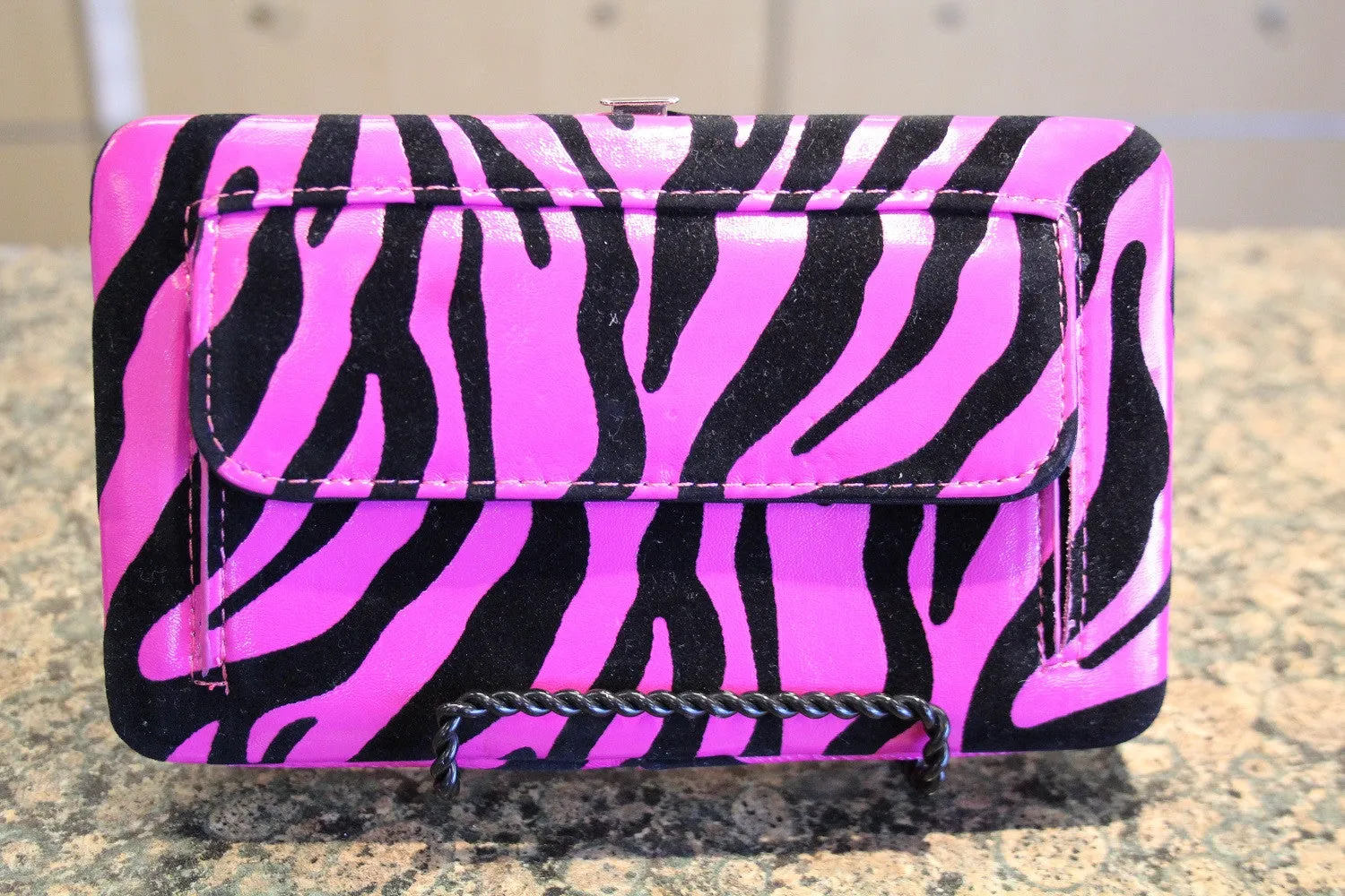 ADO | Bling Cross Zebra Print Clutch Wallet Pink