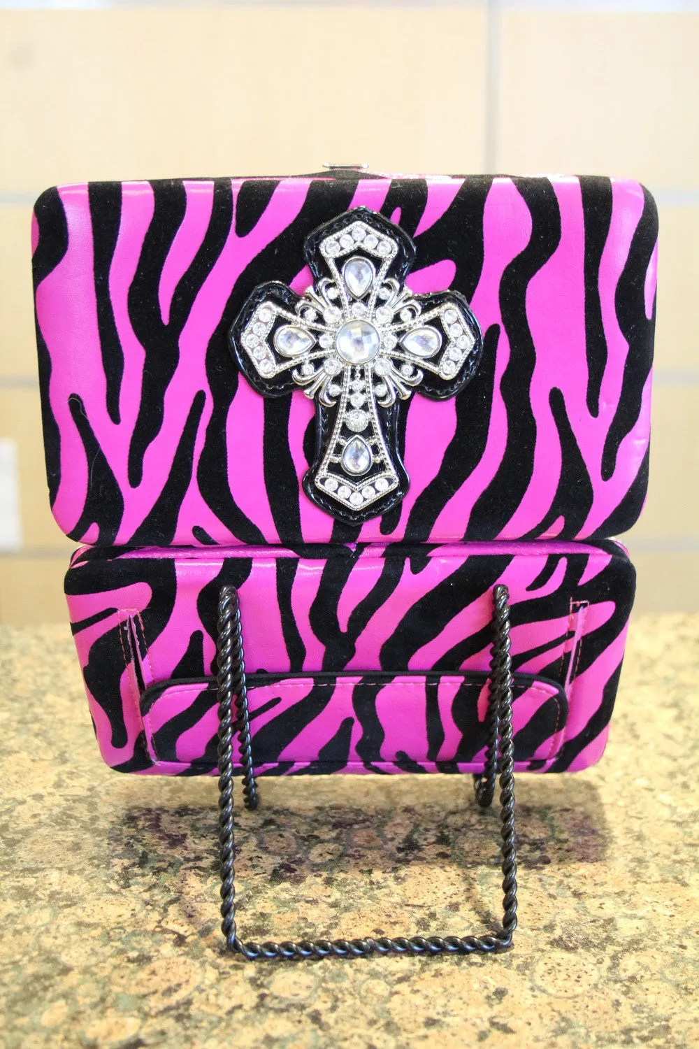ADO | Bling Cross Zebra Print Clutch Wallet Pink