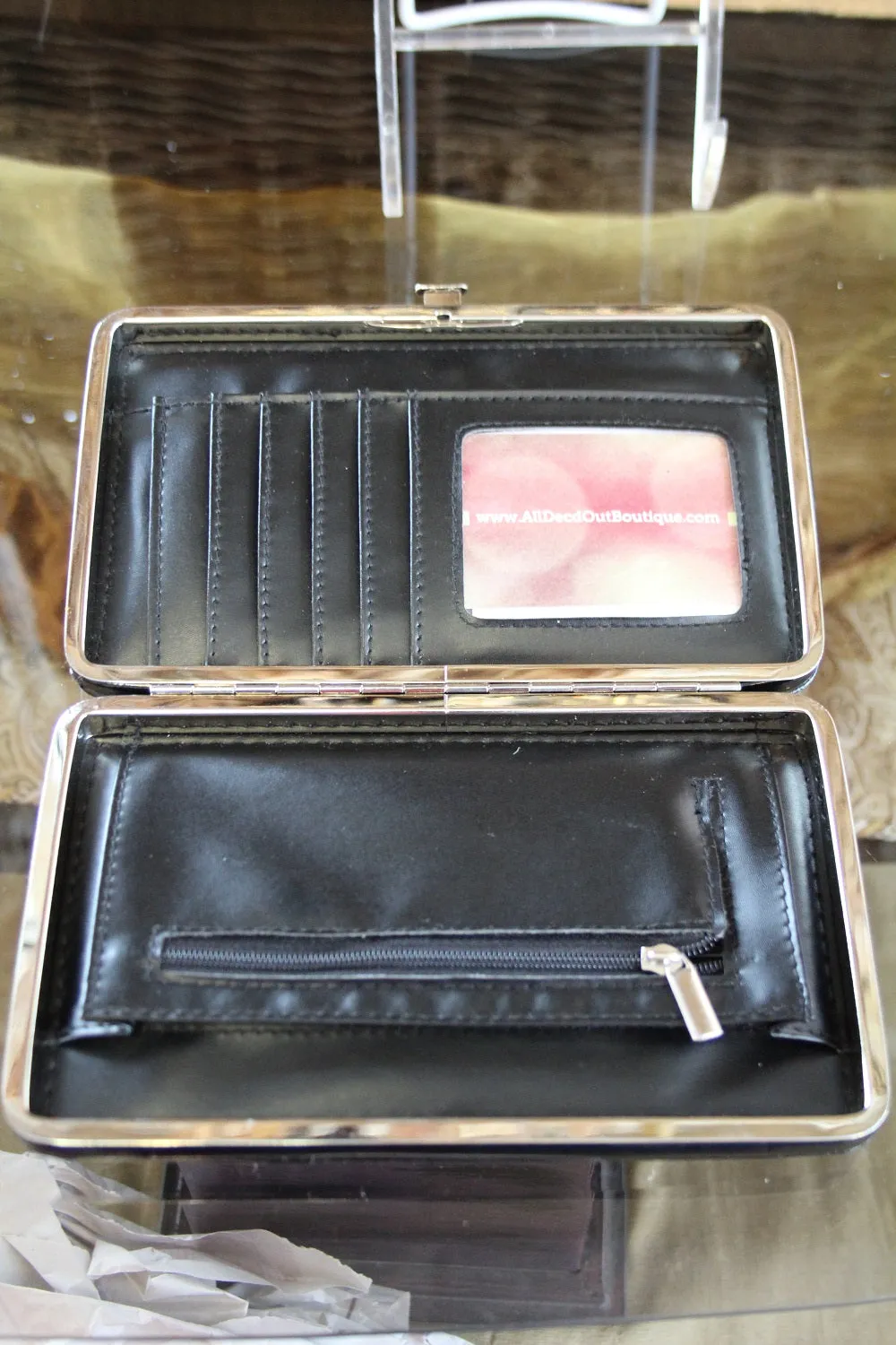 ADO | Embellished Fleur De Lis Clutch Wallet Black