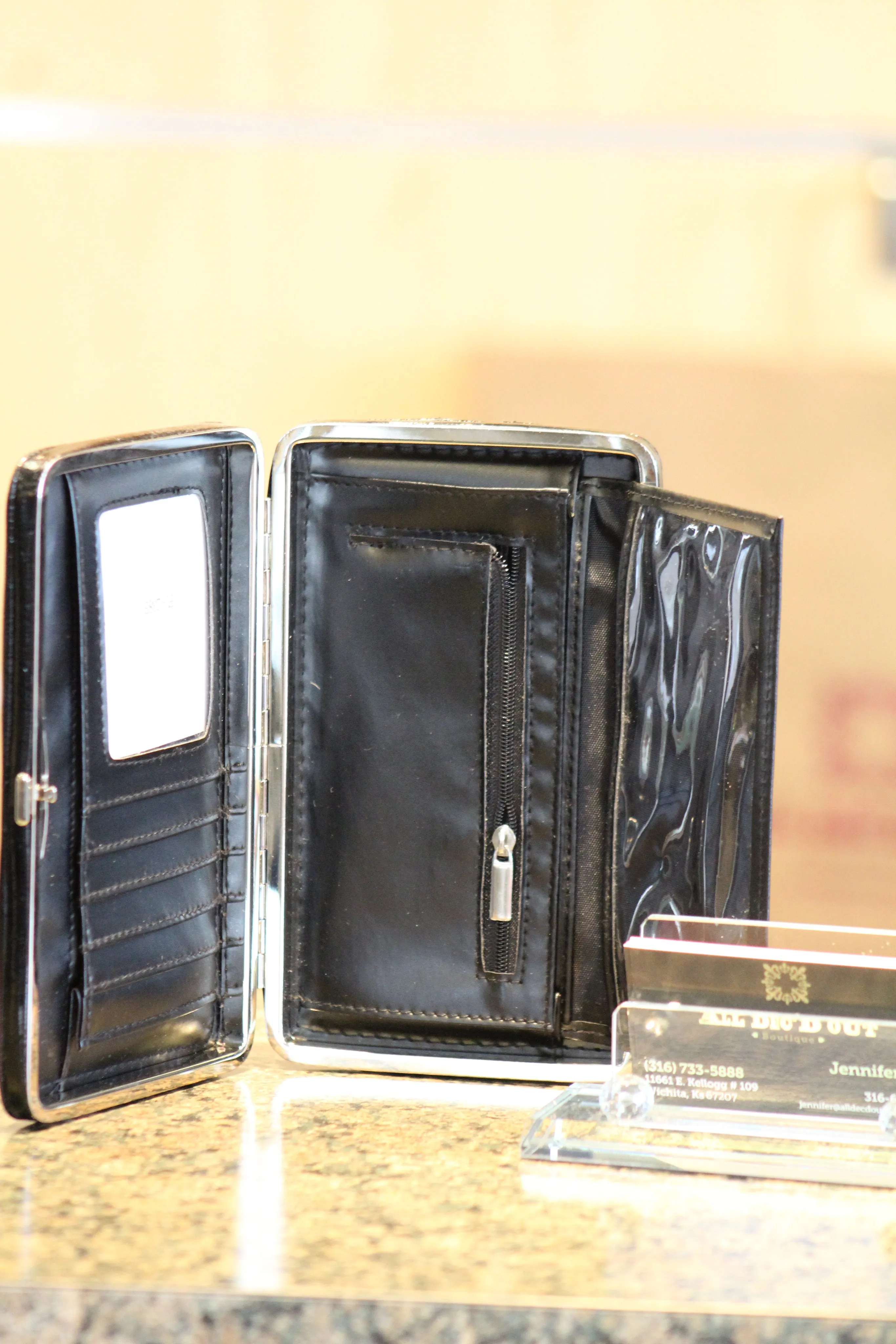 ADO | Embellished Fleur De Lis Clutch Wallet Black