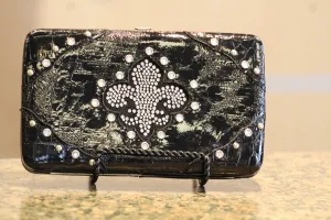 ADO | Embellished Fleur De Lis Clutch Wallet Black