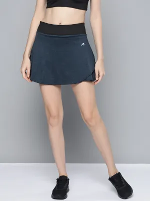 Alcis Women Navy Blue Black Solid Sports Wrap Mini Skirt