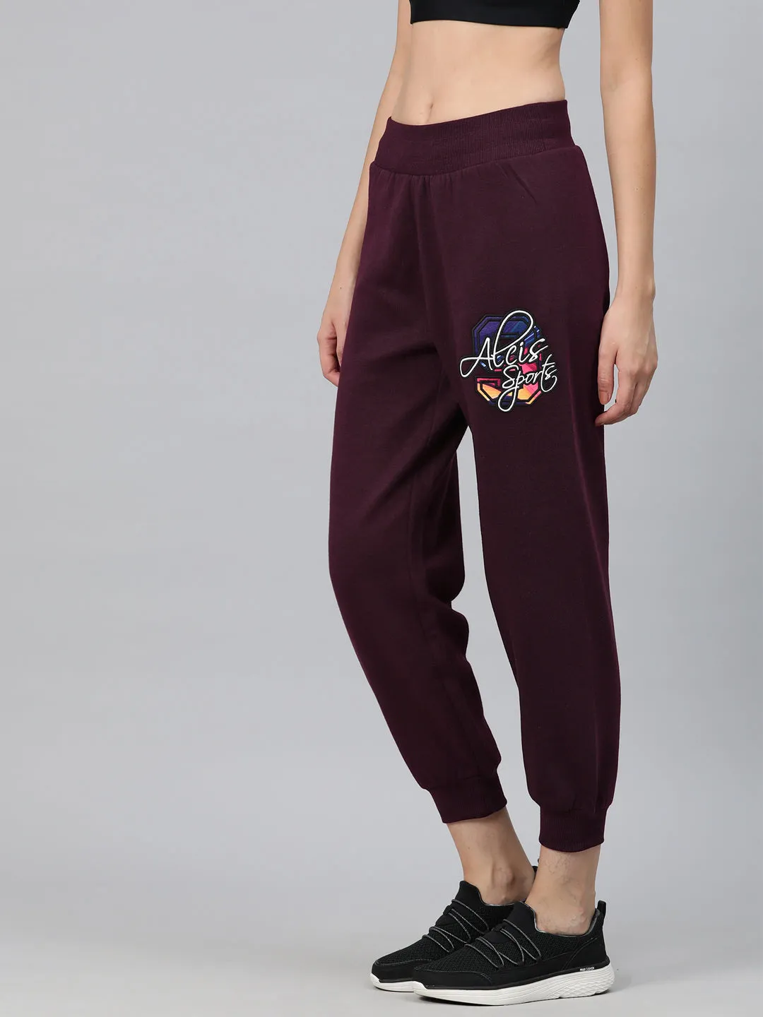Alcis Women Typography Embroidered Sports Track Pants