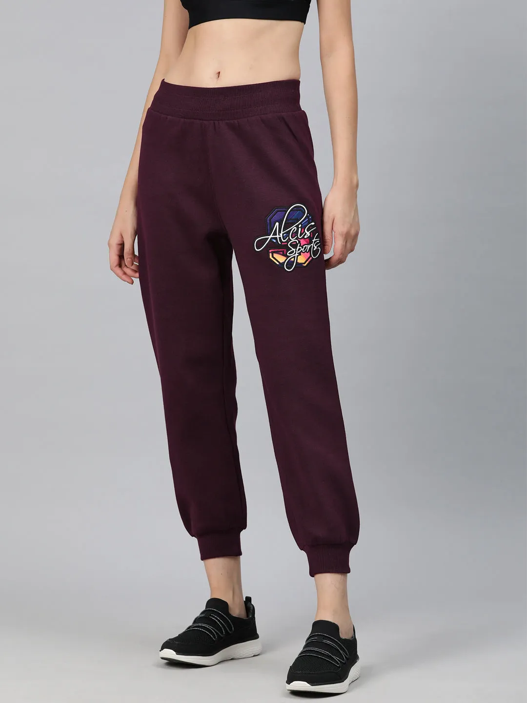 Alcis Women Typography Embroidered Sports Track Pants