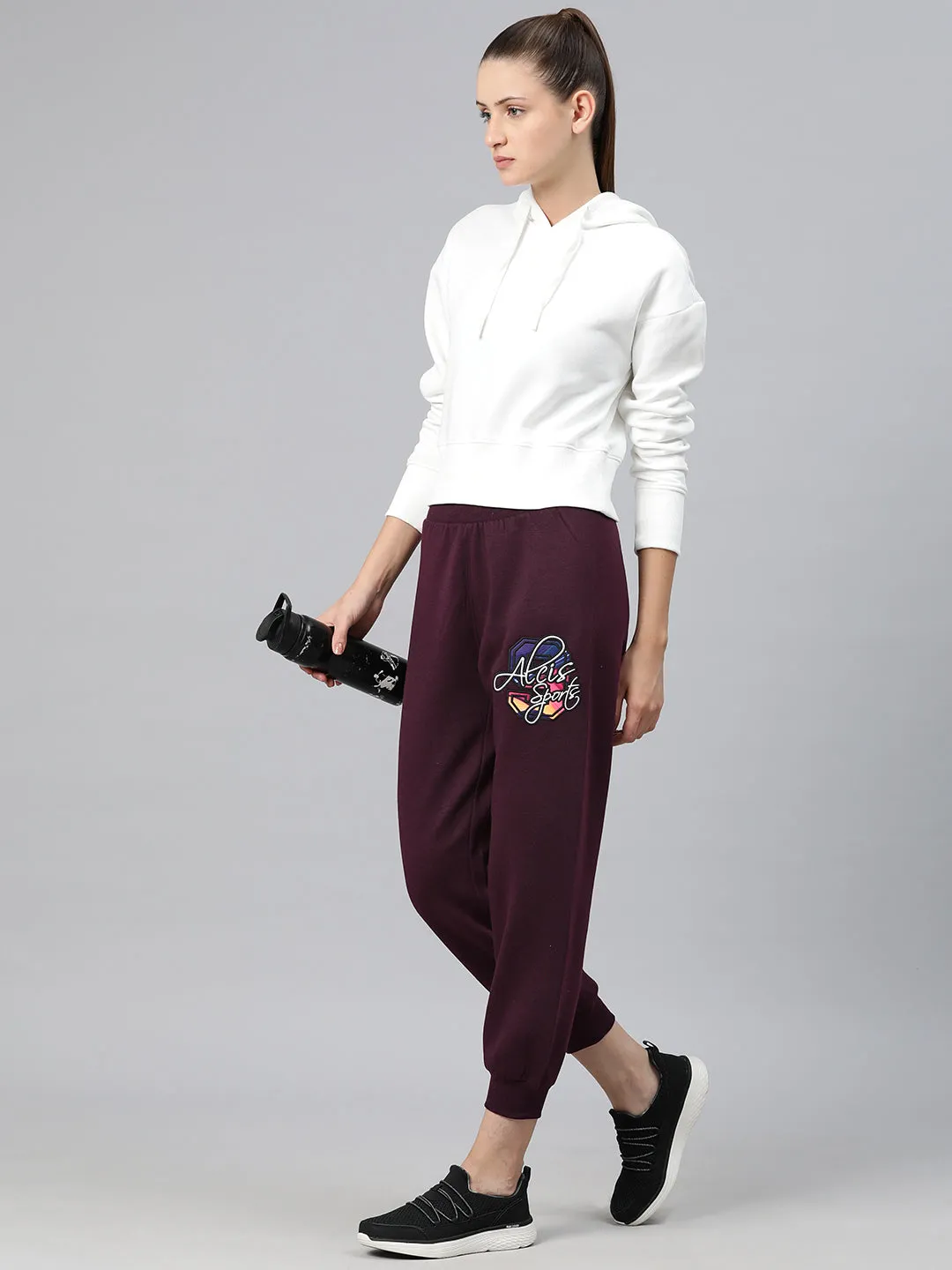 Alcis Women Typography Embroidered Sports Track Pants