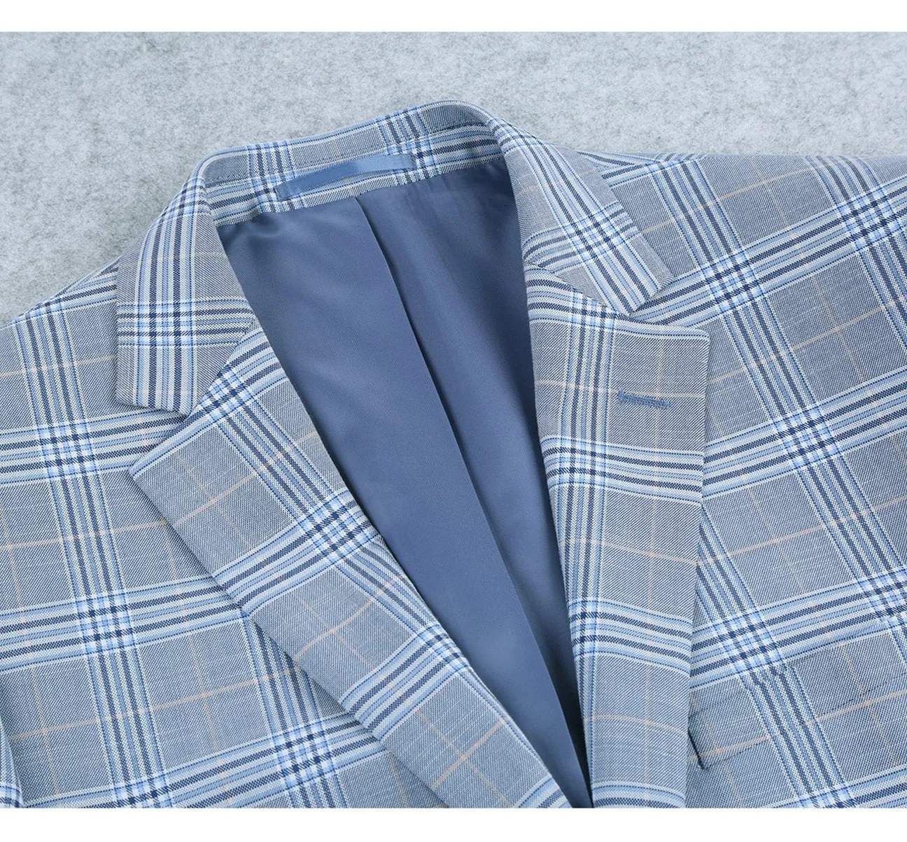 Alessandro Vitello by Renoir Light Blue 2-Piece Slim Fit Notch Lapel Stretch Windowpane Suit 293-3