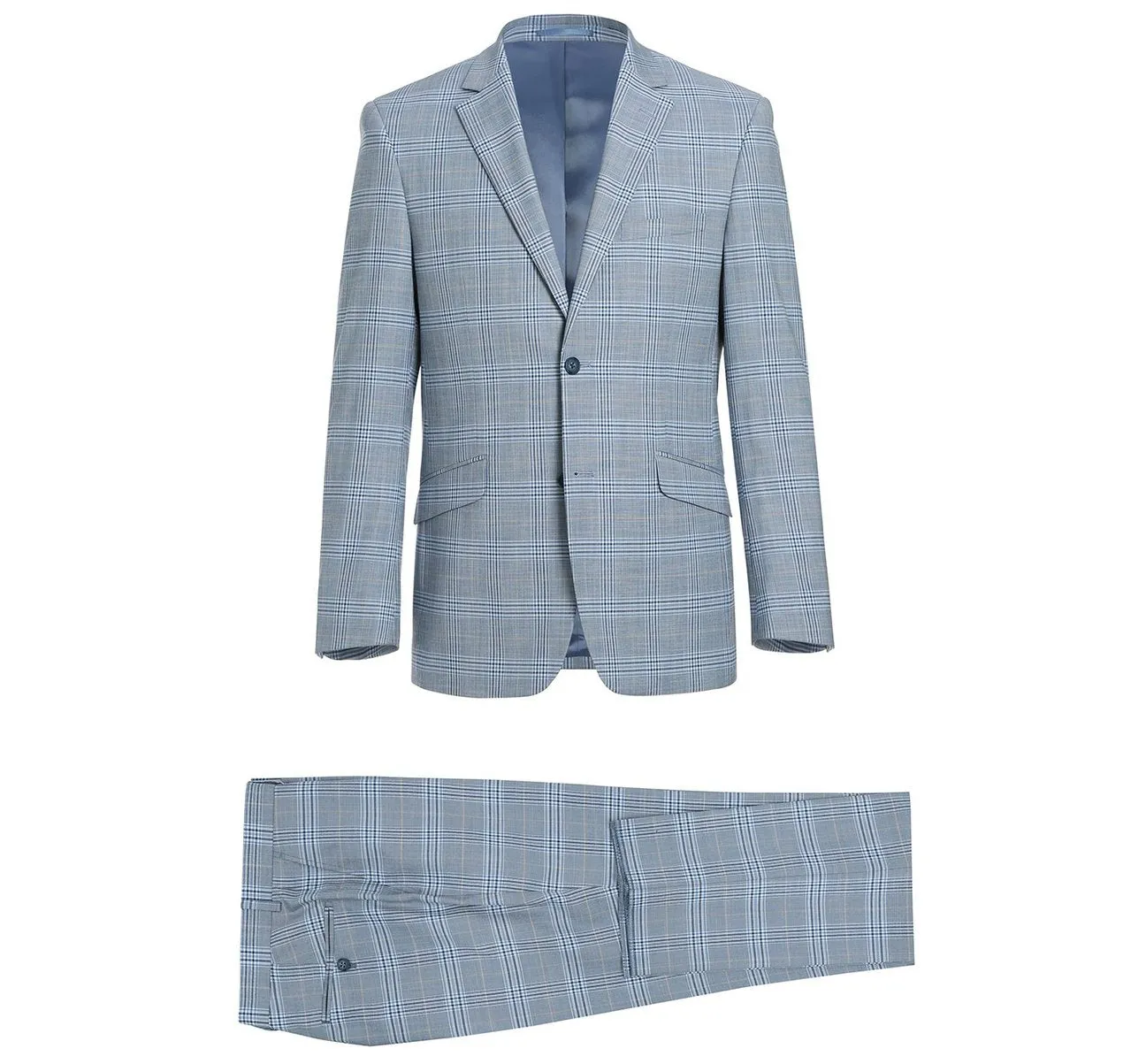 Alessandro Vitello by Renoir Light Blue 2-Piece Slim Fit Notch Lapel Stretch Windowpane Suit 293-3
