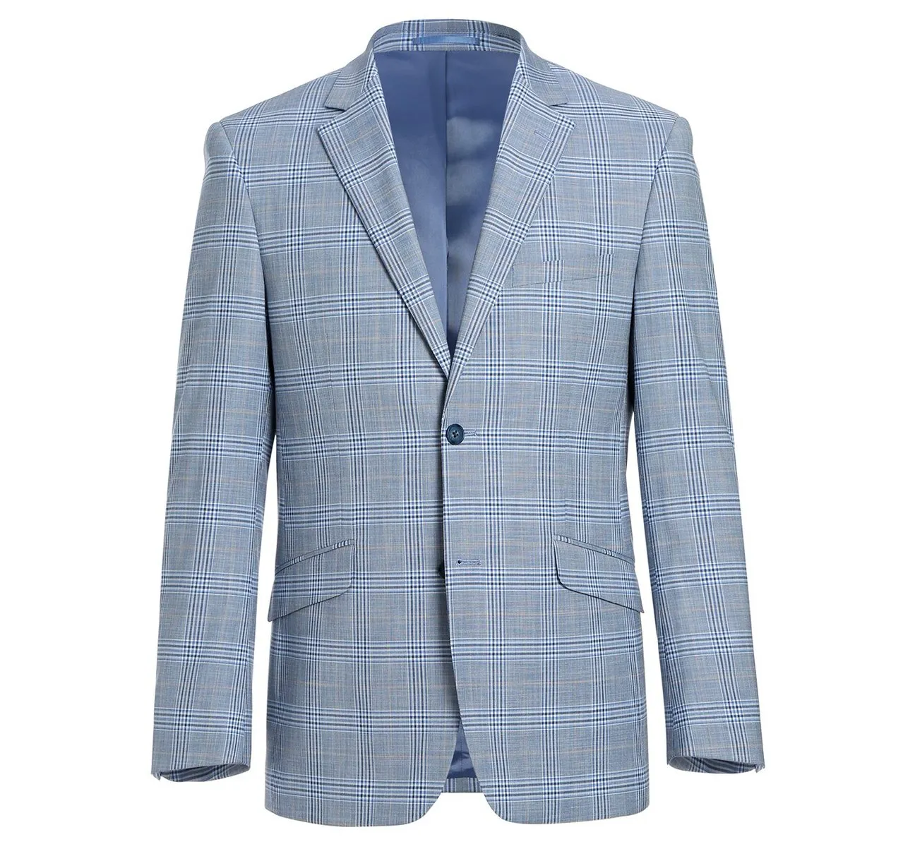 Alessandro Vitello by Renoir Light Blue 2-Piece Slim Fit Notch Lapel Stretch Windowpane Suit 293-3