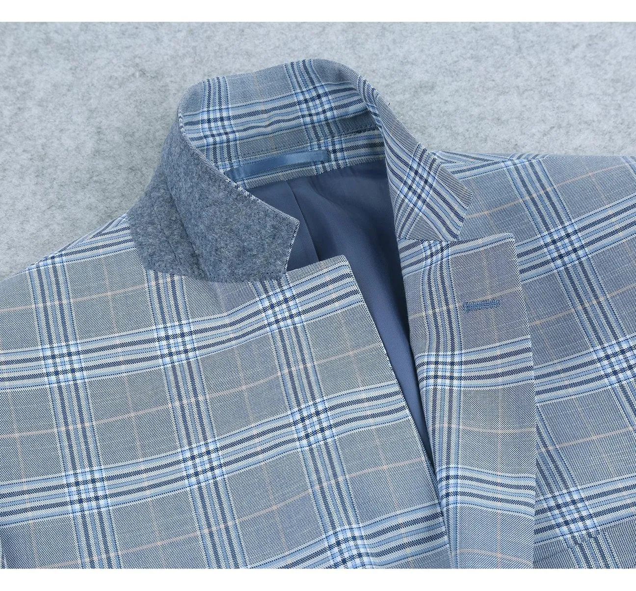Alessandro Vitello by Renoir Light Blue 2-Piece Slim Fit Notch Lapel Stretch Windowpane Suit 293-3