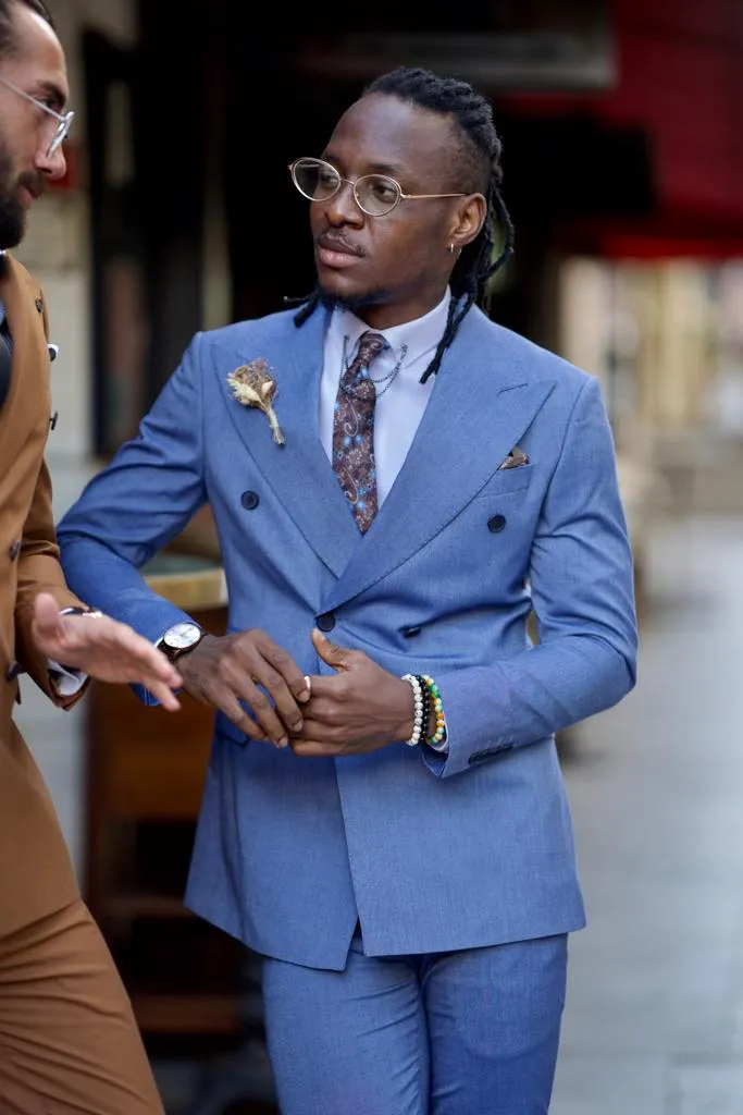 Amber Blue Slim Fit Double Breasted Suit - A Perfect Blend of Sophistication and Comfort