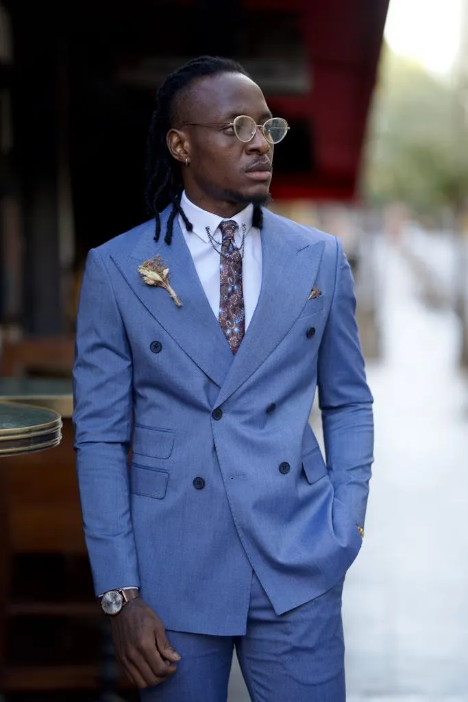 Amber Blue Slim Fit Double Breasted Suit - A Perfect Blend of Sophistication and Comfort