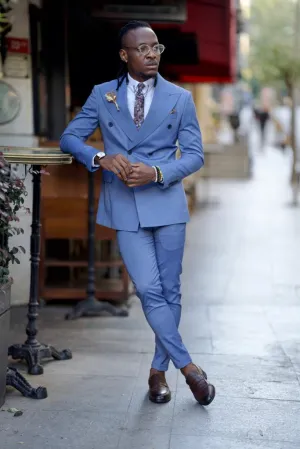 Amber Blue Slim Fit Double Breasted Suit - A Perfect Blend of Sophistication and Comfort