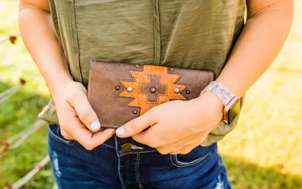 American West Handbag Navajo Soul Collection: Leather Tri-Fold Wallet