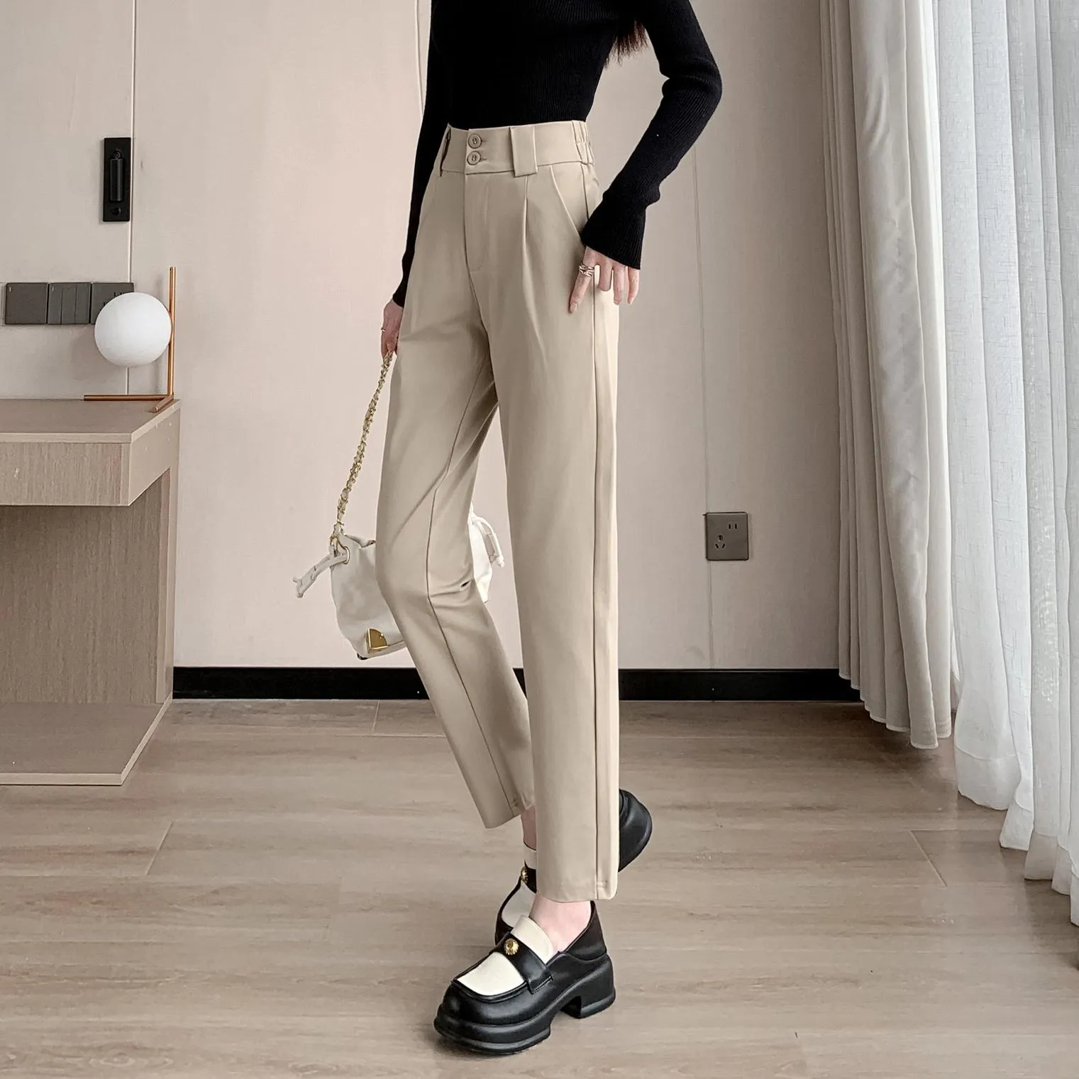 Ankle Cut Solid Women's Straight-leg Pants for a Chic Look