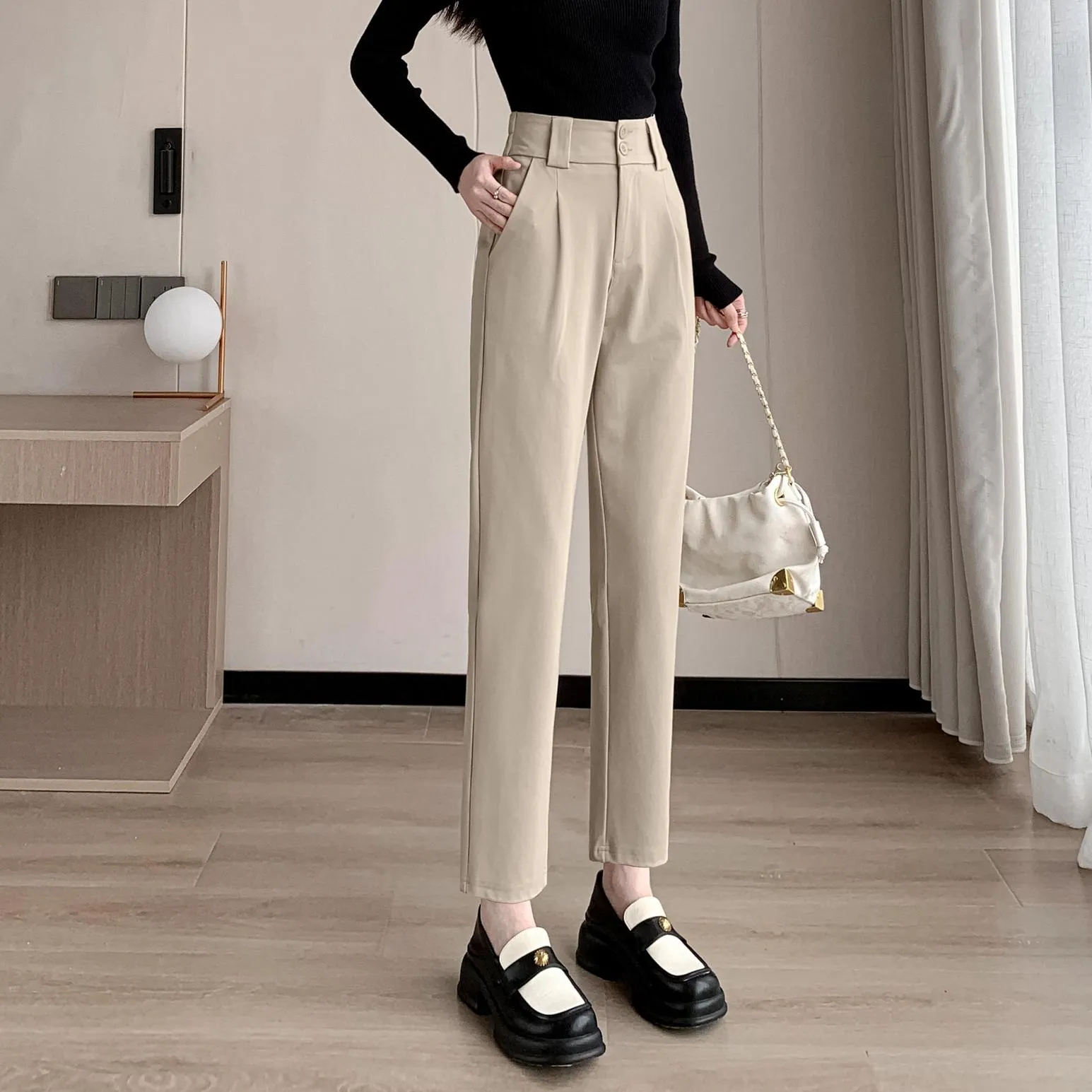 Ankle Cut Solid Women's Straight-leg Pants for a Chic Look