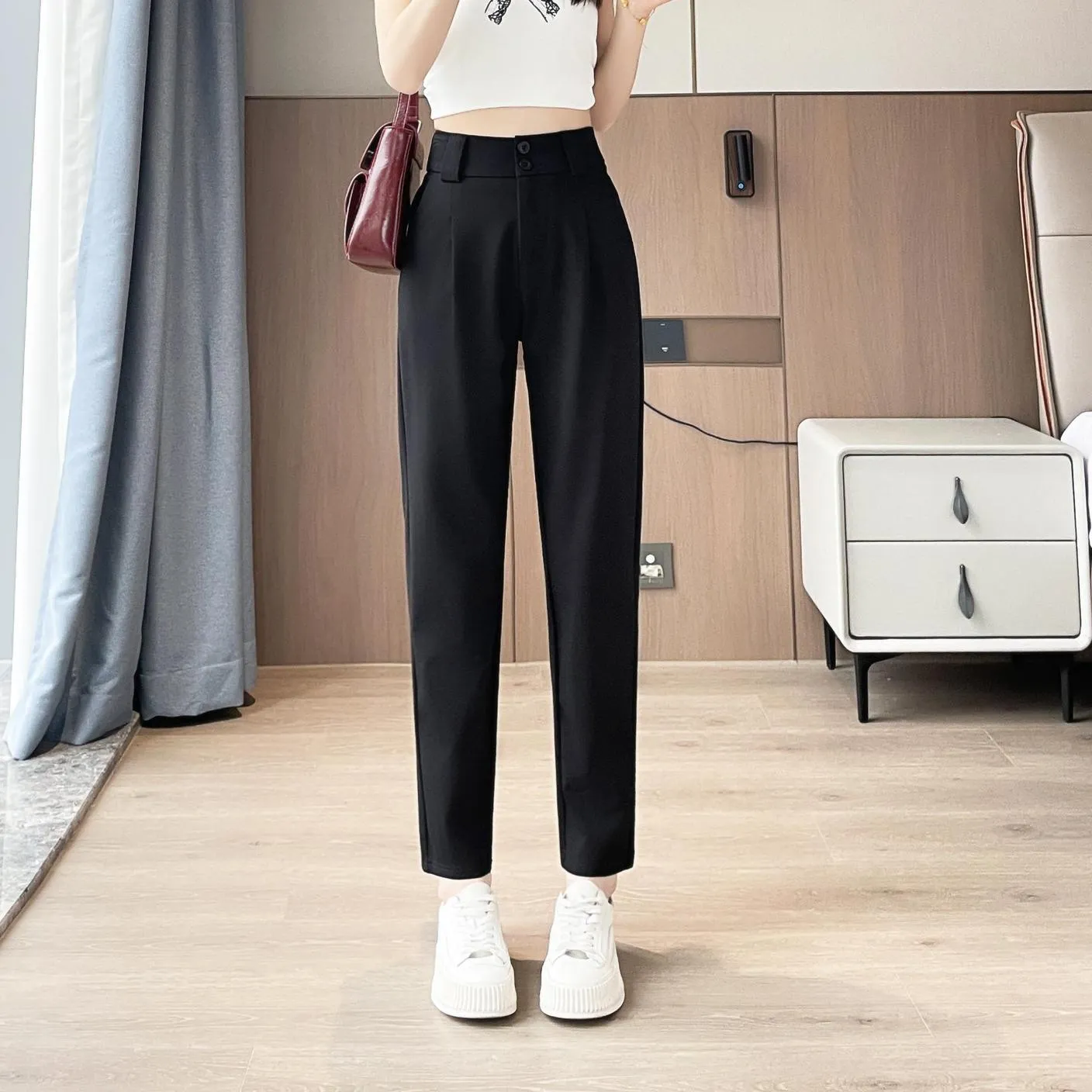 Ankle Cut Solid Women's Straight-leg Pants for a Chic Look