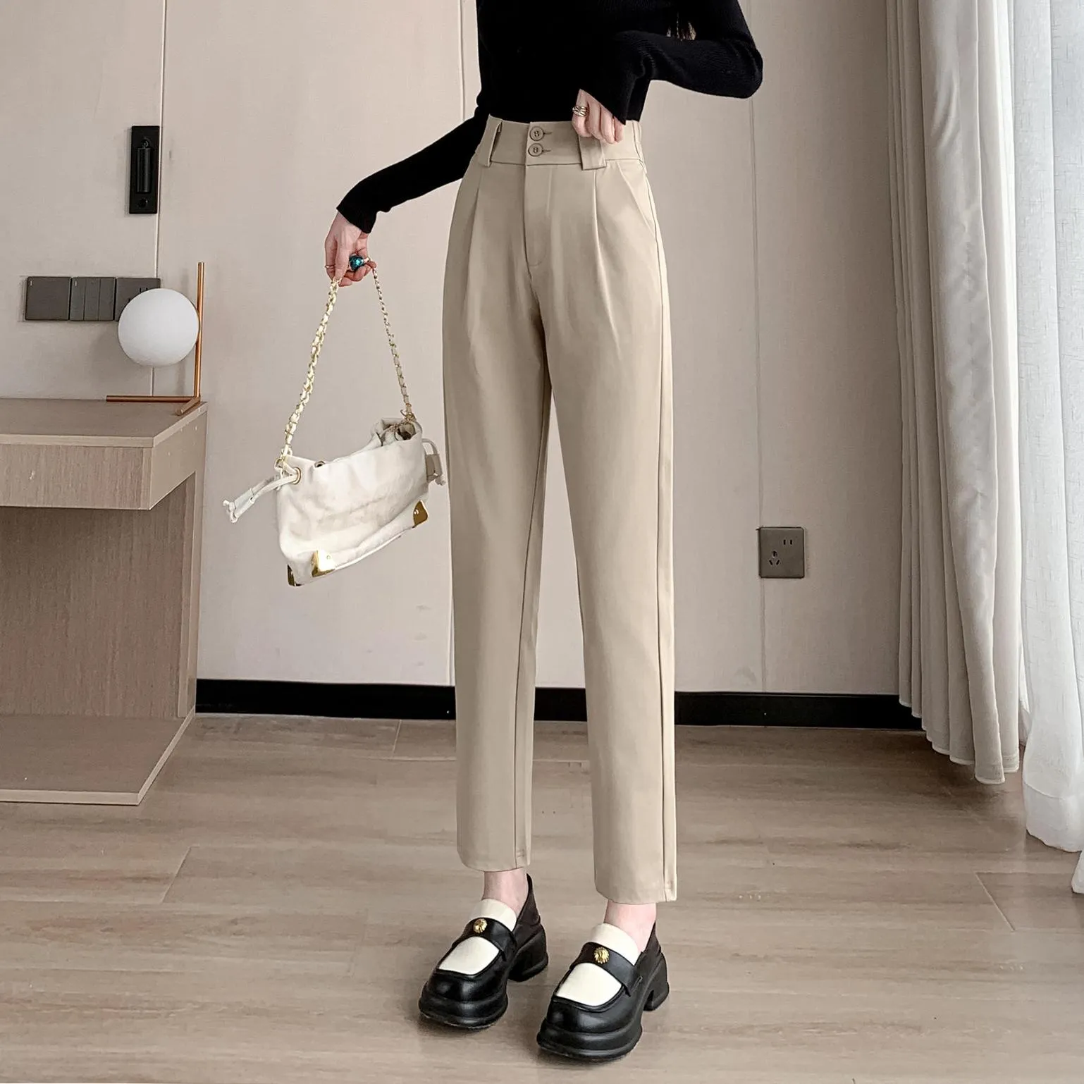 Ankle Cut Solid Women's Straight-leg Pants for a Chic Look