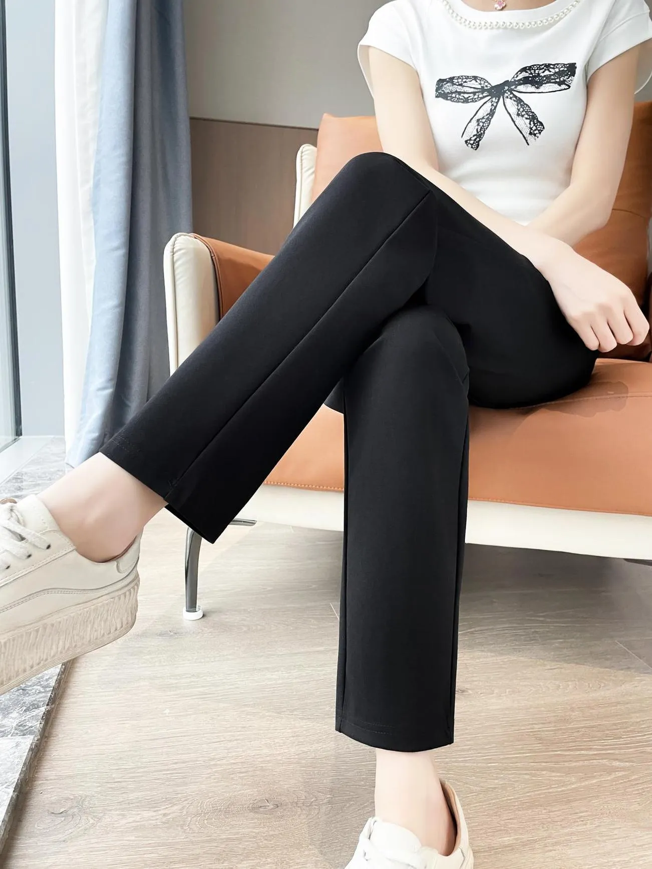 Ankle Cut Solid Women's Straight-leg Pants for a Chic Look