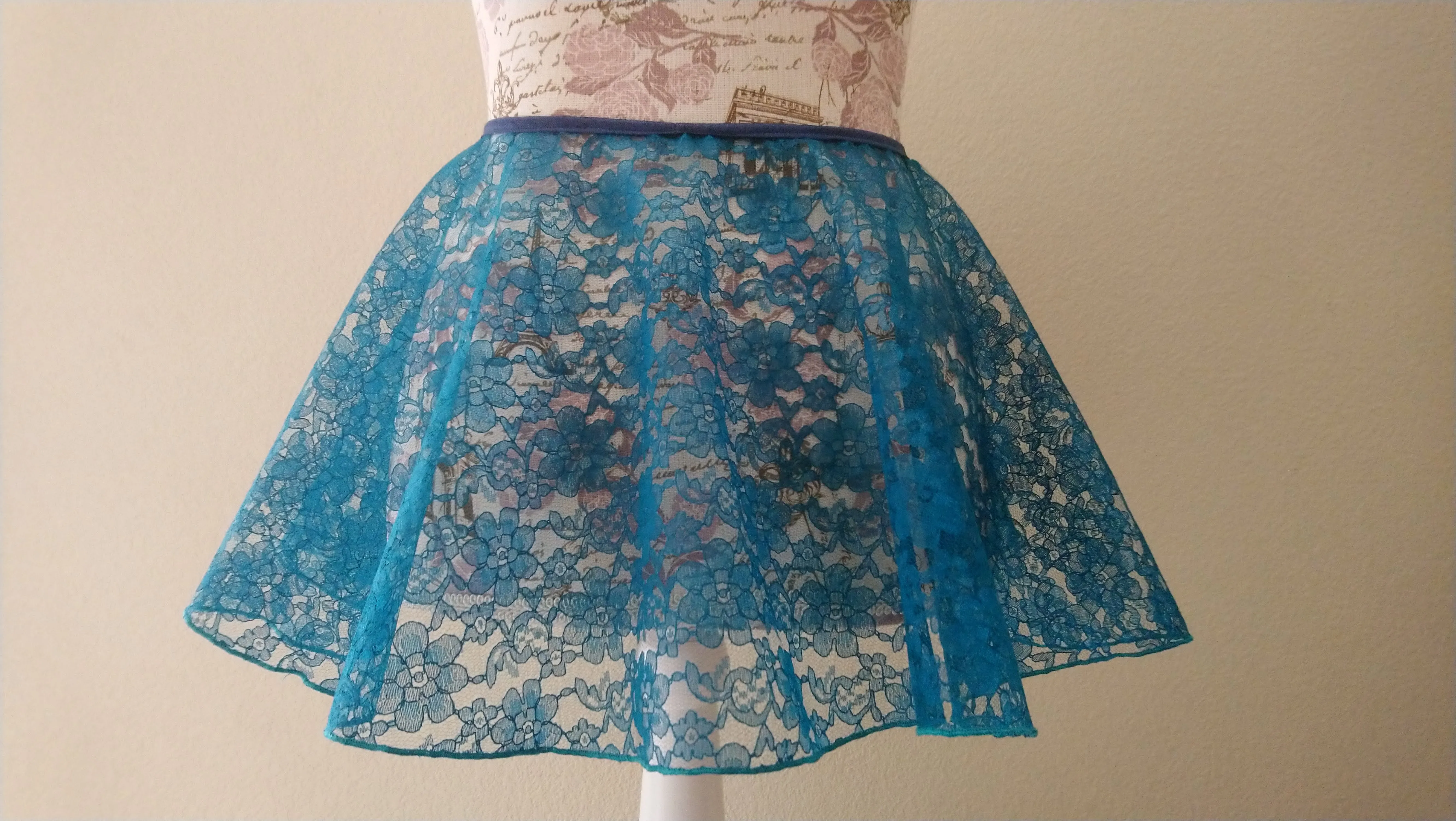 Aqua Blue lace flowy pull-on skirt