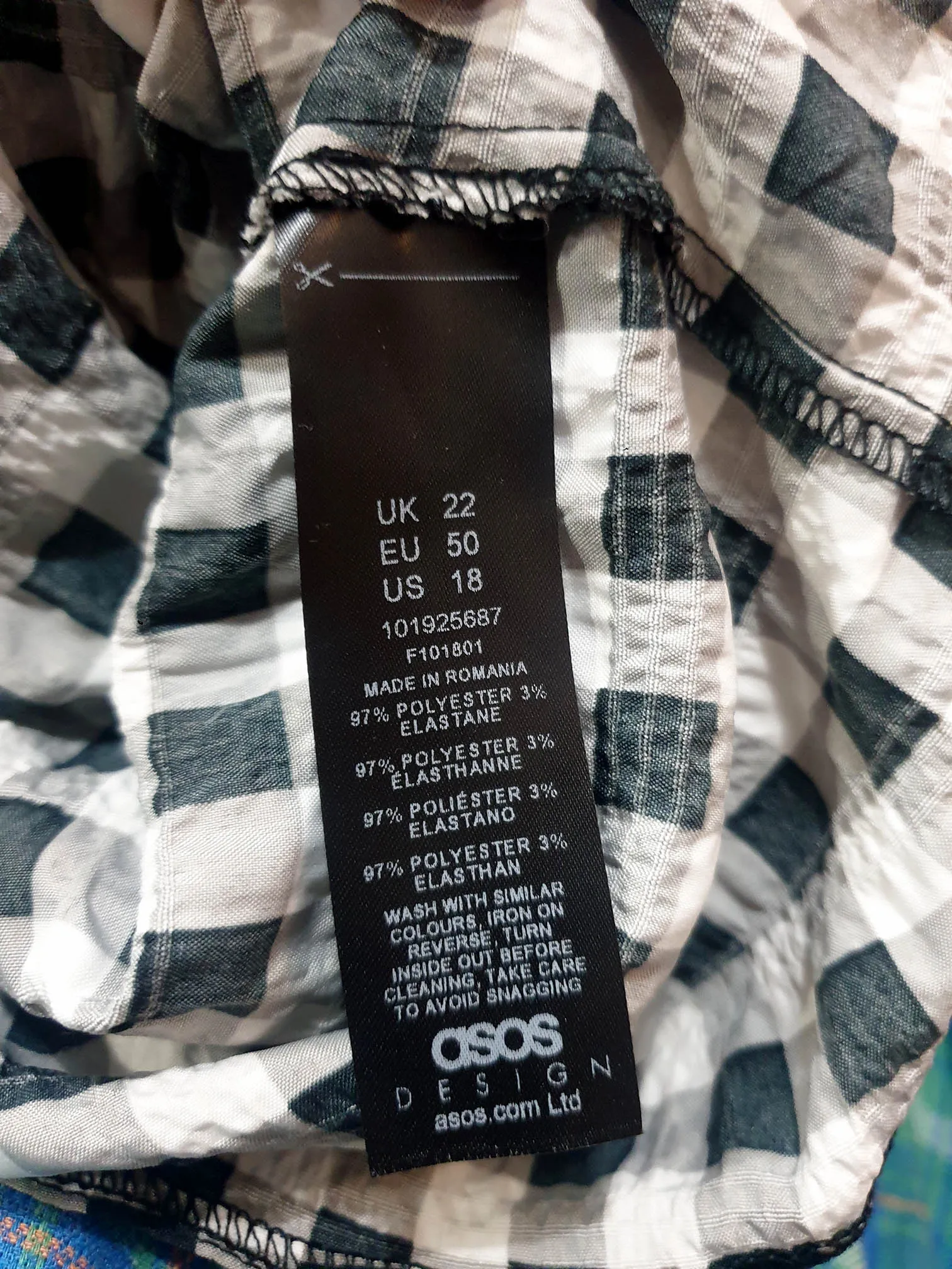 ASOS black and white gingham top size UK 22