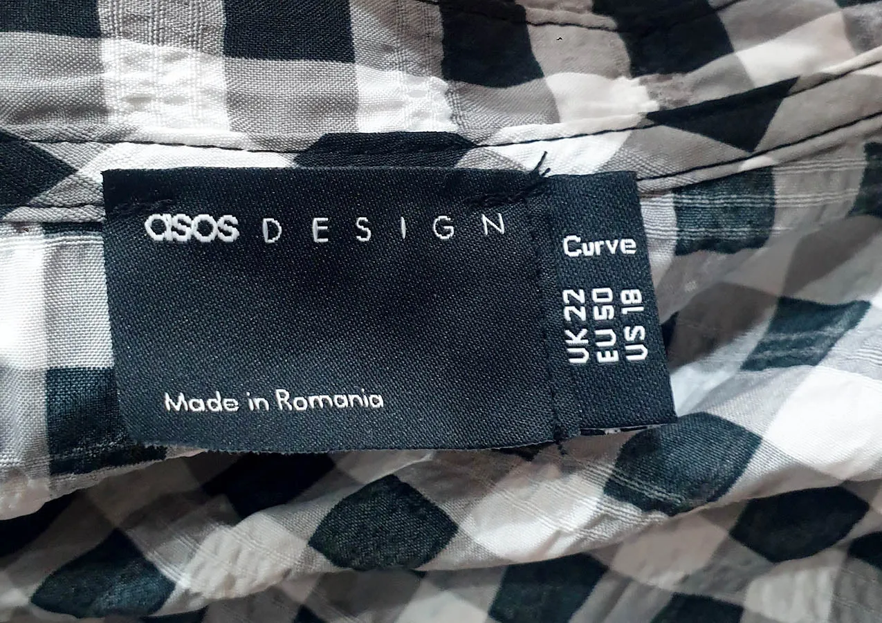 ASOS black and white gingham top size UK 22