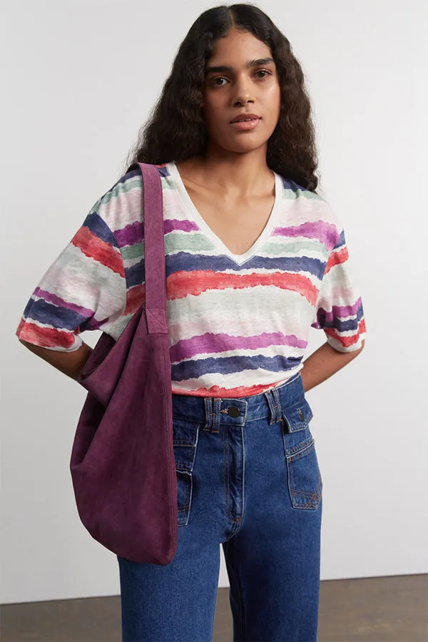 ASPEN STRIPE PRINT LINEN T-SHIRT