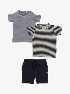 BABY BOYS STRIPED TEE & DENIM SHORTS SET