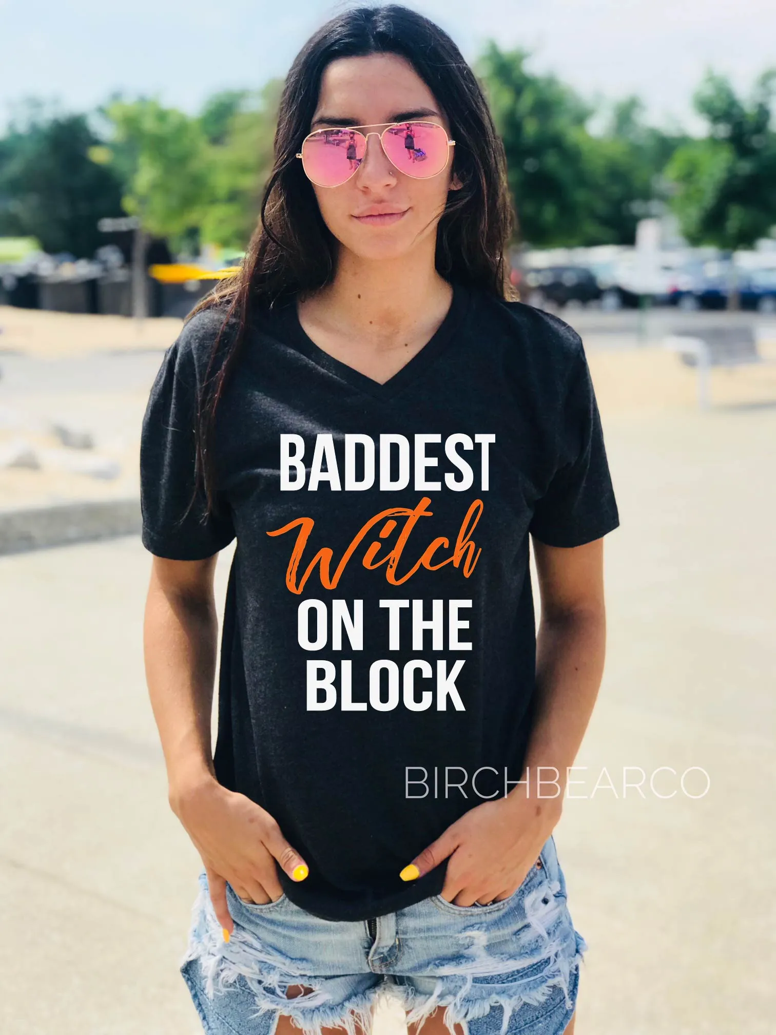 Baddest Witch On The Block Shirt | Halloween Shirt | Unisex V Neck