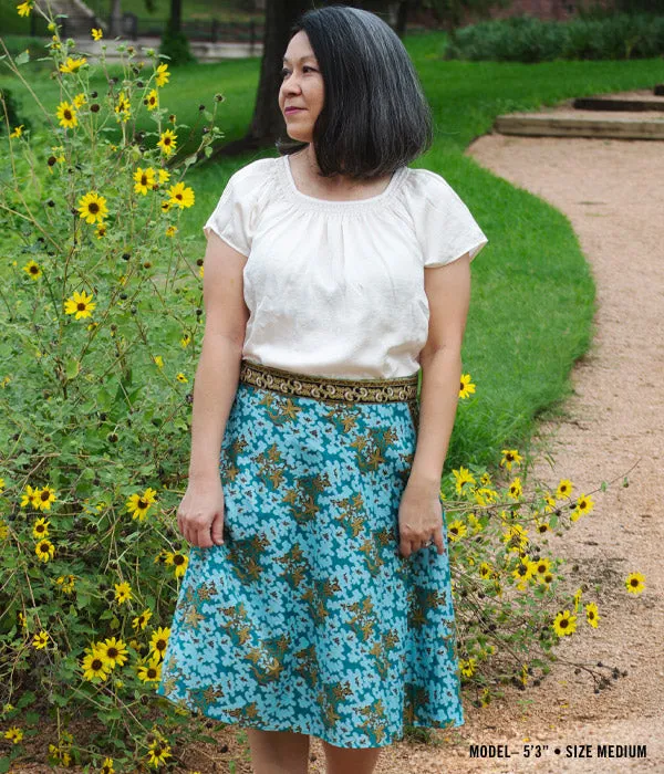 Batik Wrap Skirt - Turquoise Floral