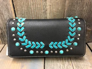 BGMW765-W018BK Wallet - Black w/Turq Studs