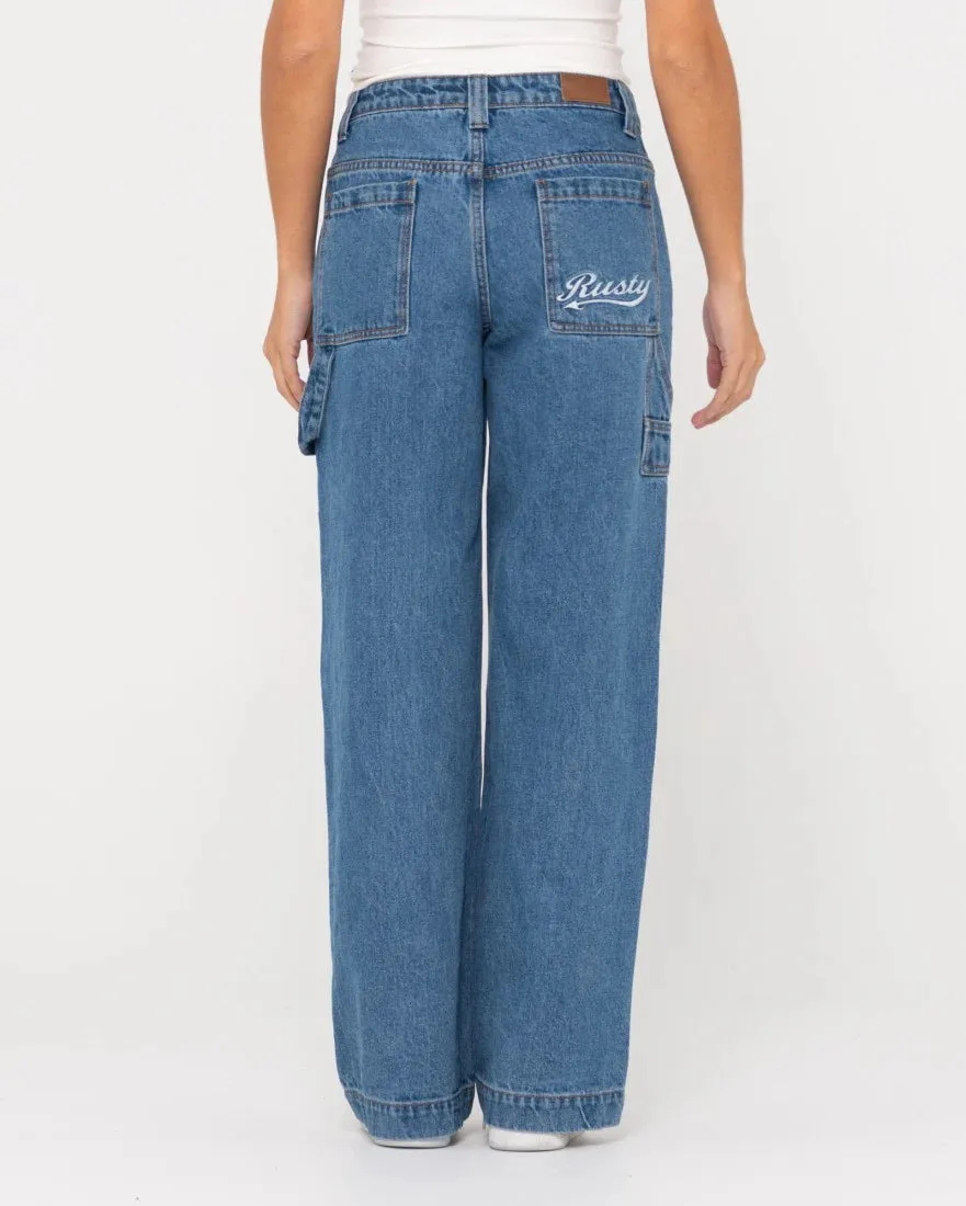 Billie Low Wide Denim Carpenter Pant - Sea Blue