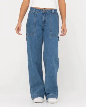 Billie Low Wide Denim Carpenter Pant - Sea Blue