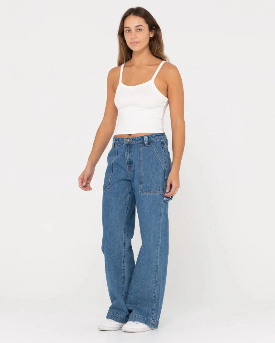 Billie Low Wide Denim Carpenter Pant - Sea Blue