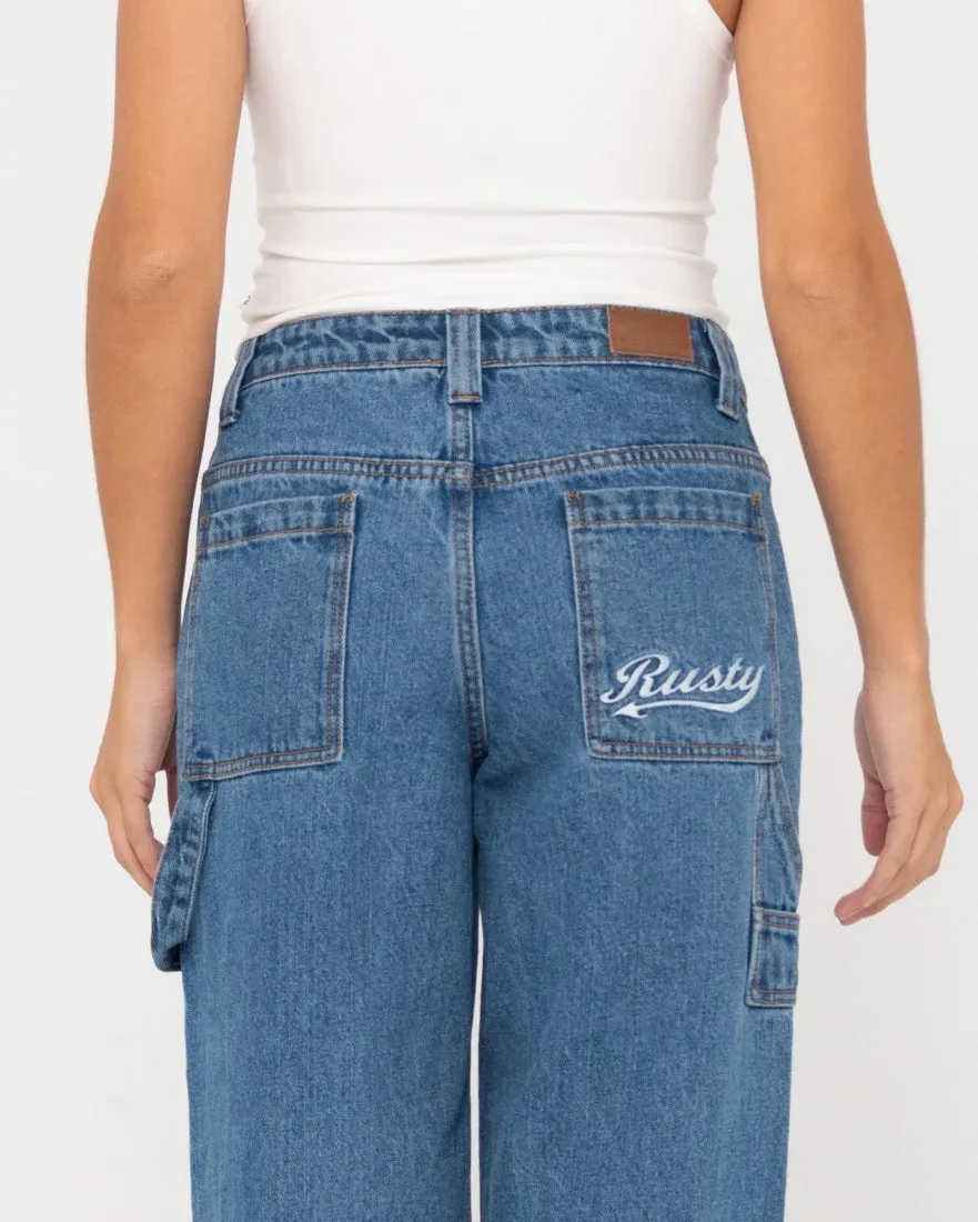 Billie Low Wide Denim Carpenter Pant - Sea Blue